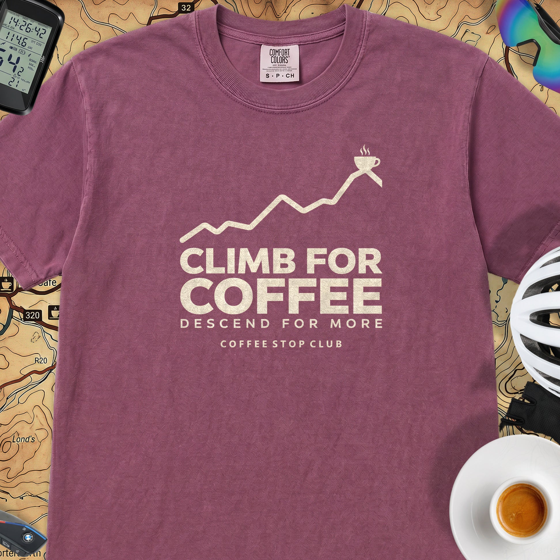 Climb For Coffee T‑Shirt — Berry