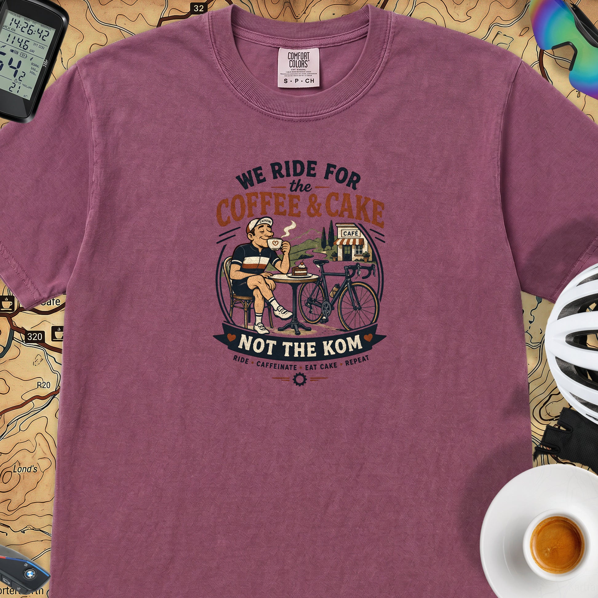Ride For Coffee  and Cake T-Shirt — Berry