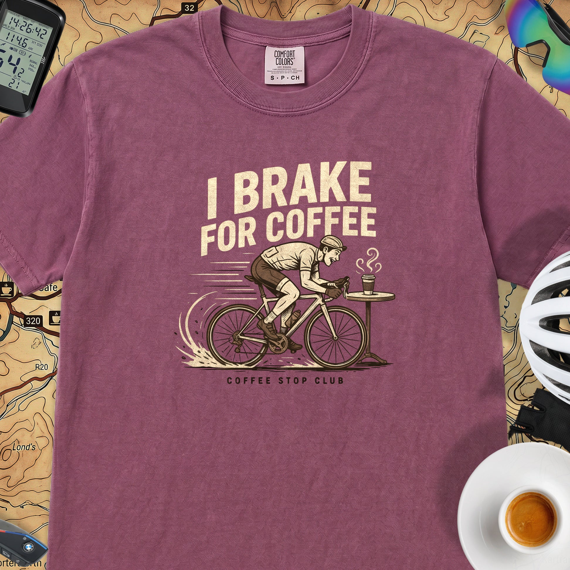 I Brake For Coffee  T-Shirt — Berry