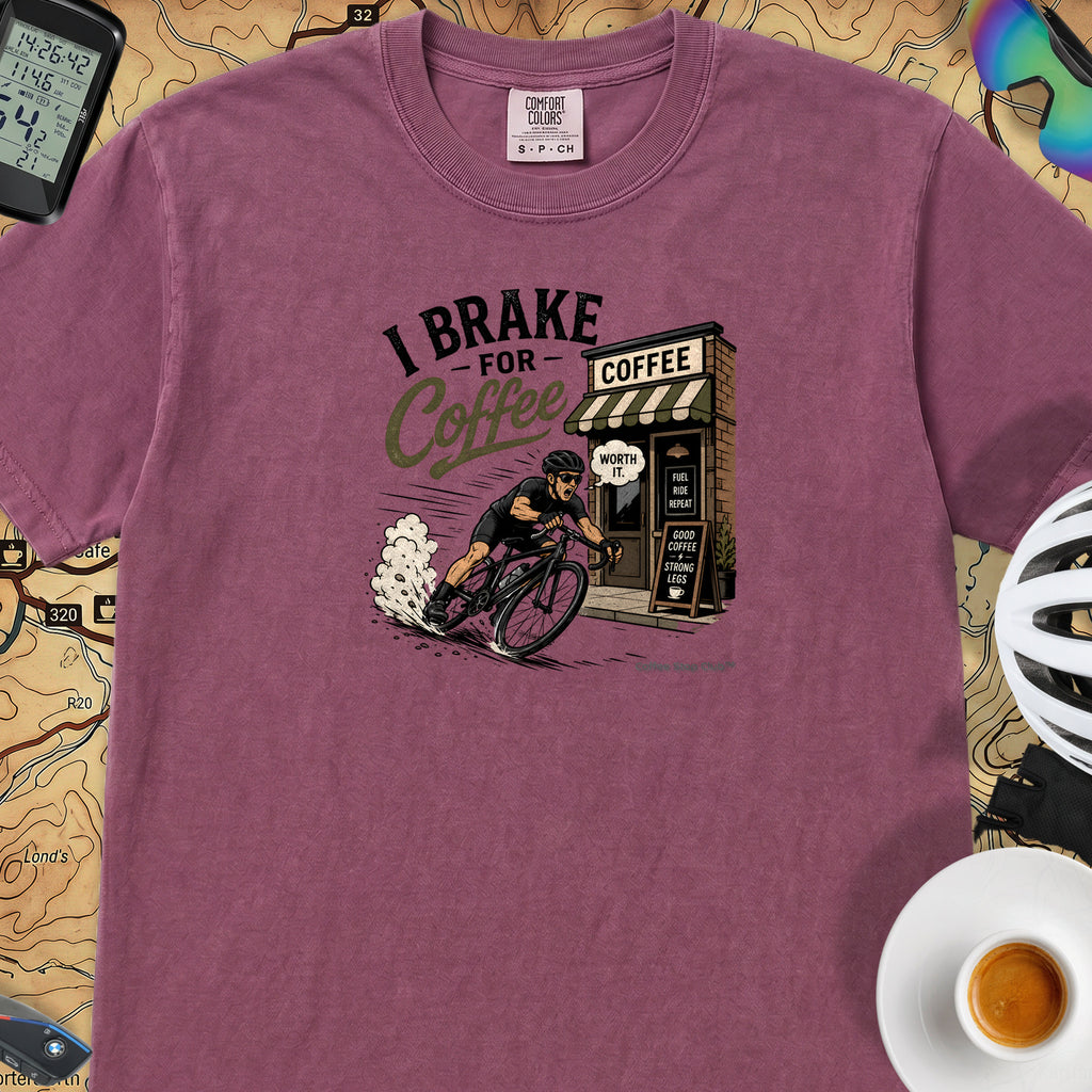 I Brake For Coffee T-Shirt — Berry