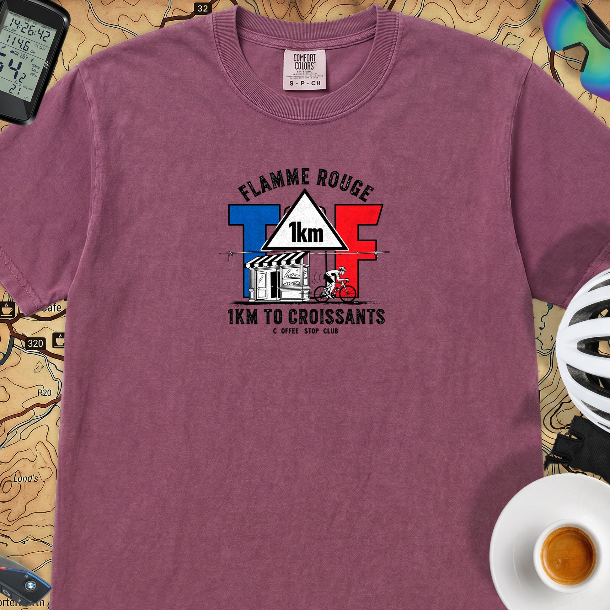 1km to the Croissants TdF Cycling T-Shirt — Berry