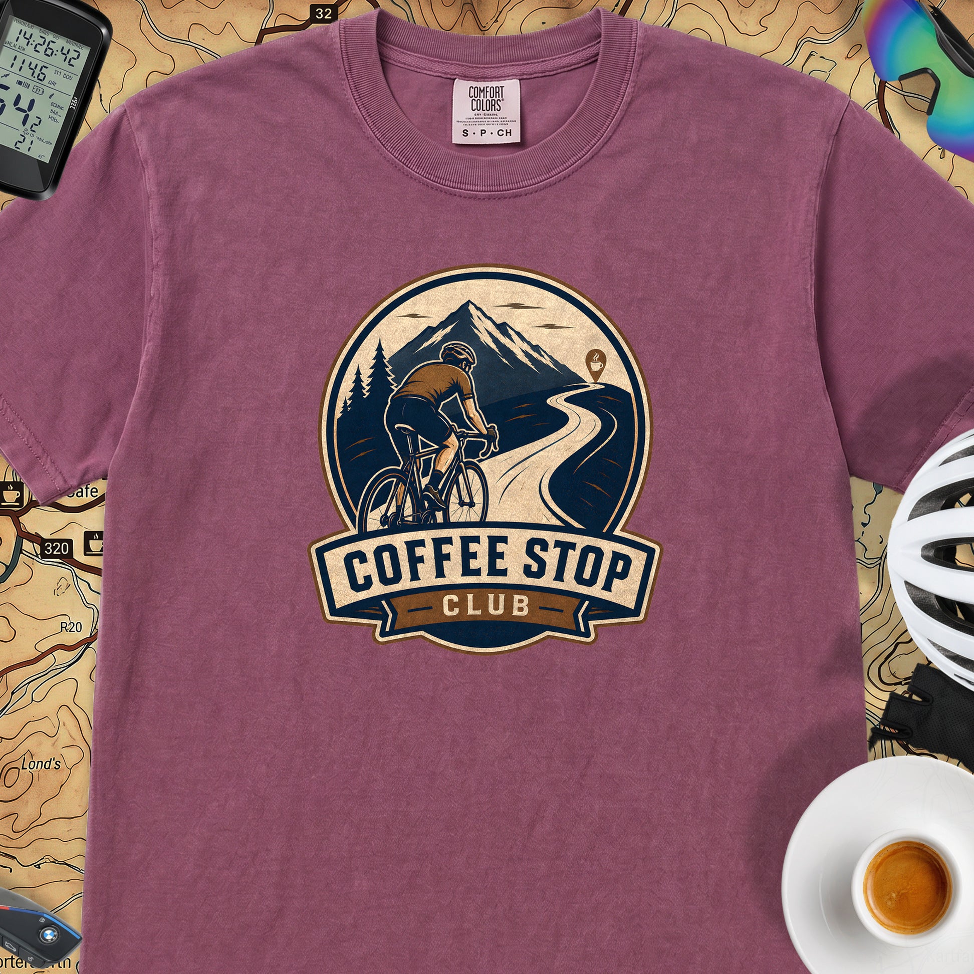 Coffee Stop Club Riders T-Shirt — Berry