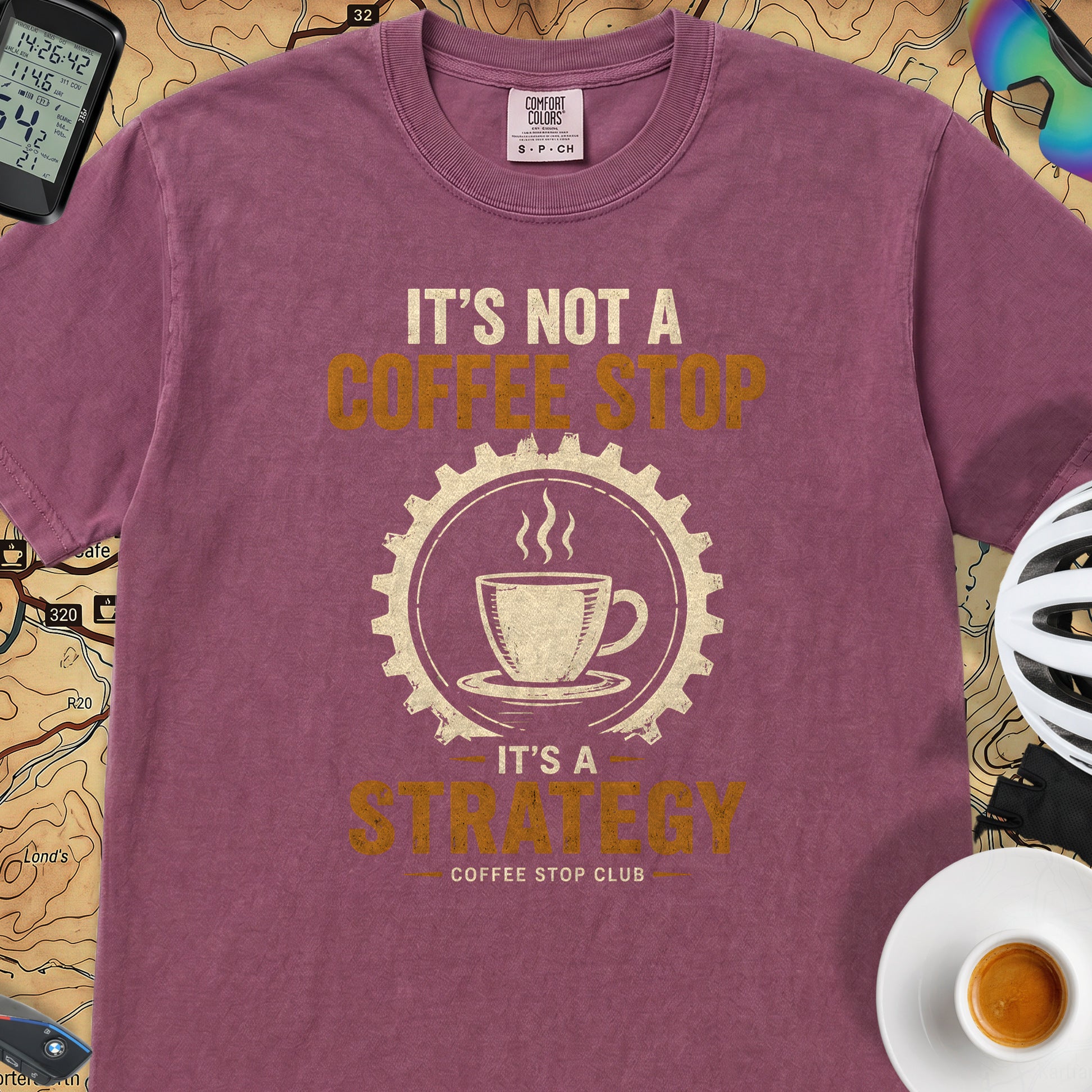 Coffee Stop Strategy Cycling T-Shirt — Berry