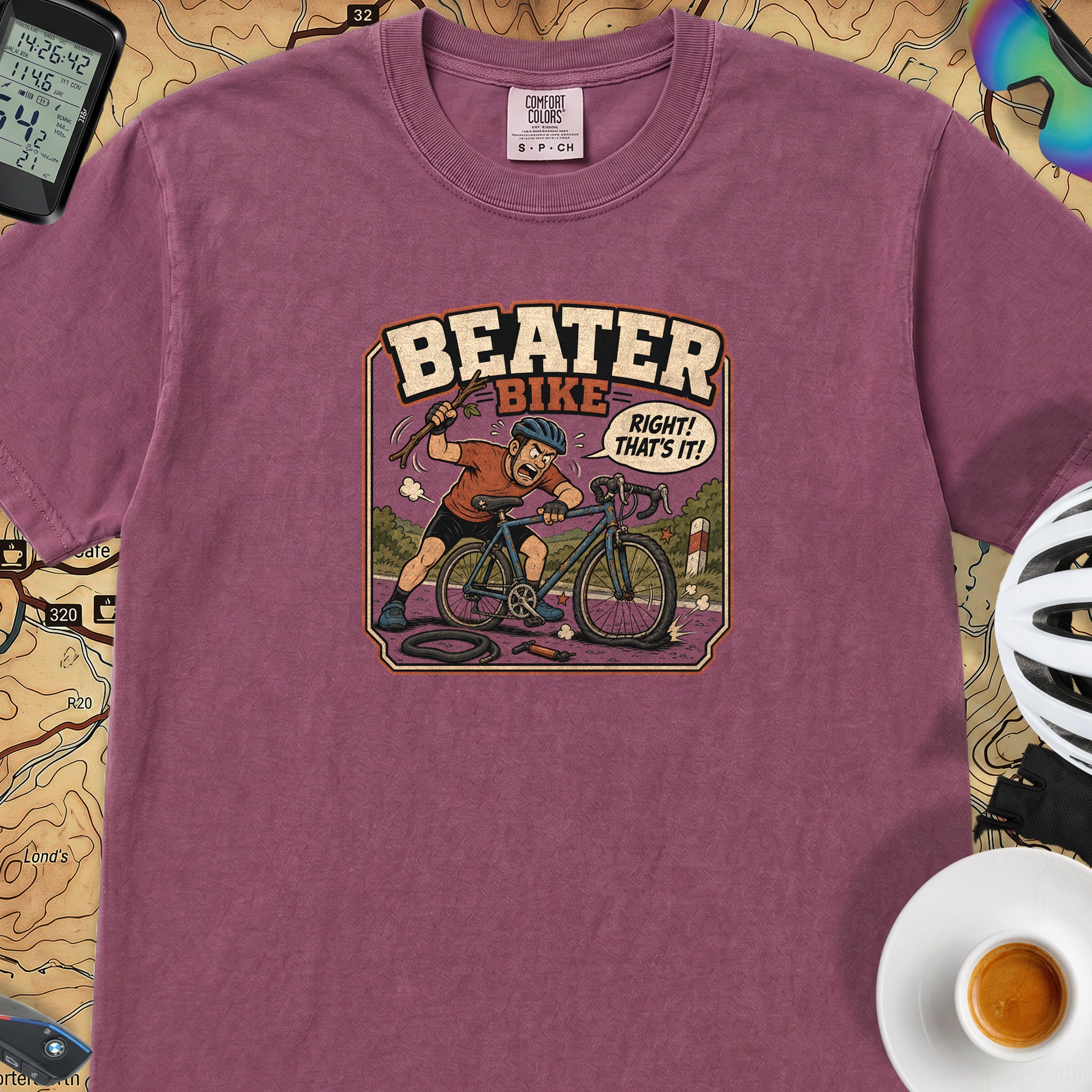 Beater Bike Comic T‑Shirt — Berry