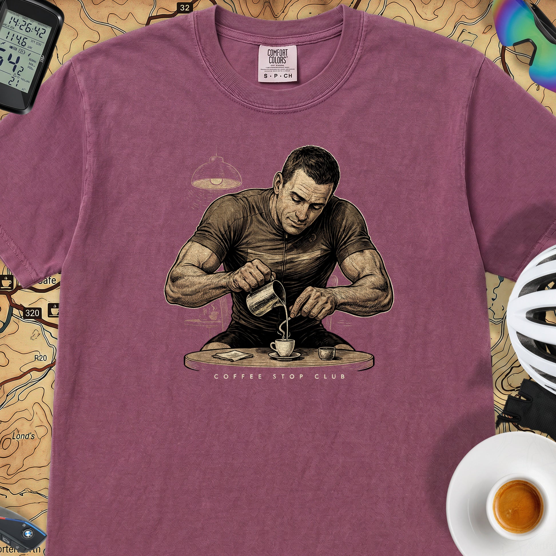 Espresso Stop Cycling T-Shirt — Berry