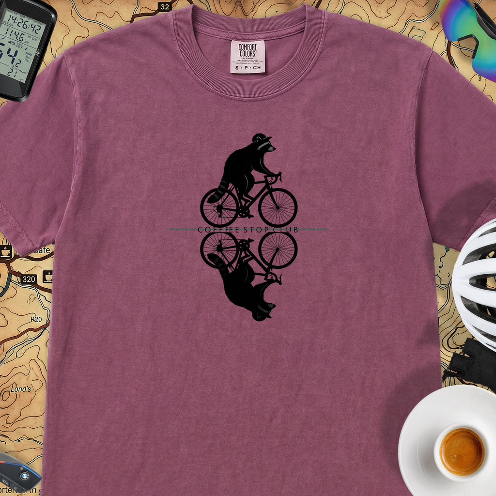 Raccoon Cycling Reflection T‑Shirt — Berry
