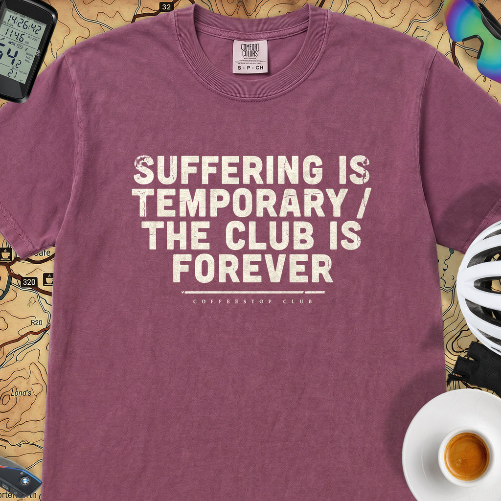 Suffering is Temporary Cycling T‑Shirt — Berry