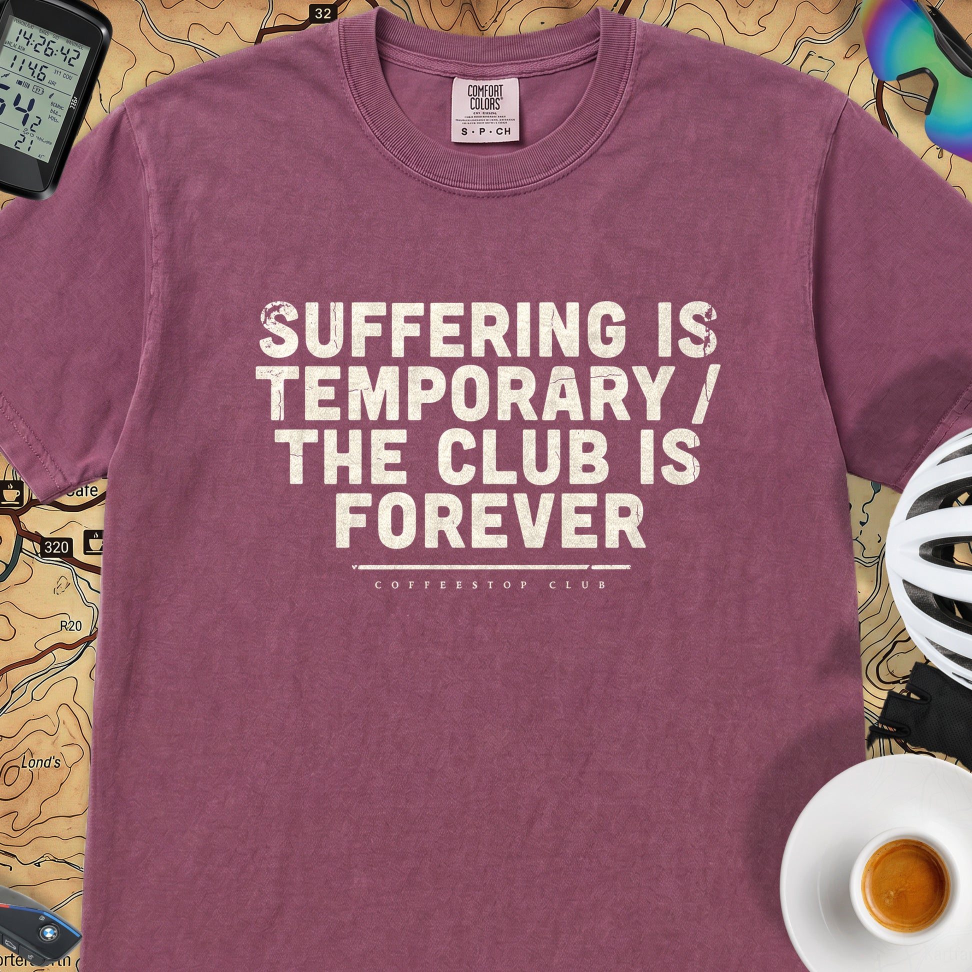 Suffering is Temporary Cycling T‑Shirt — Berry