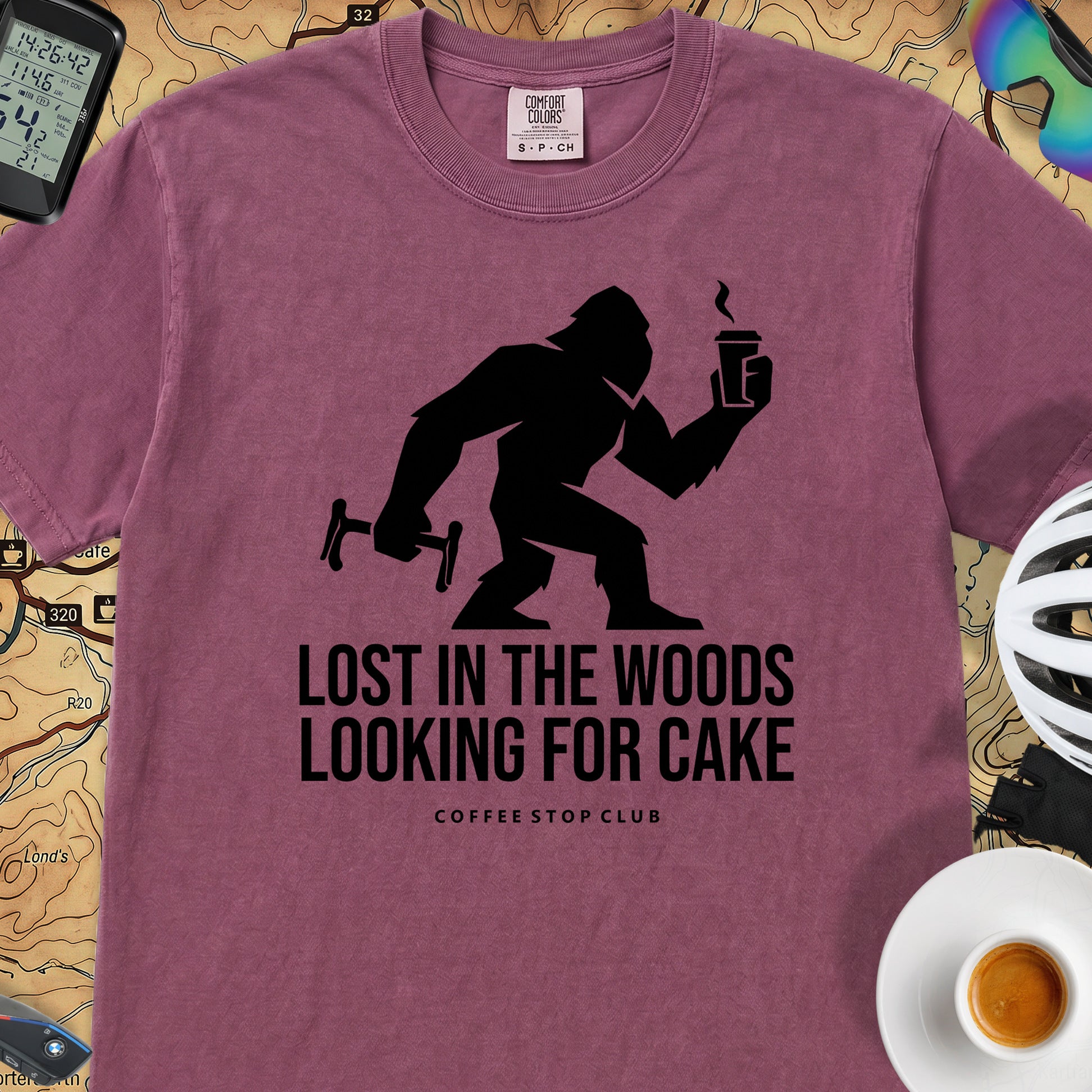 Lost in the Woods Bigfoot T‑Shirt — Berry