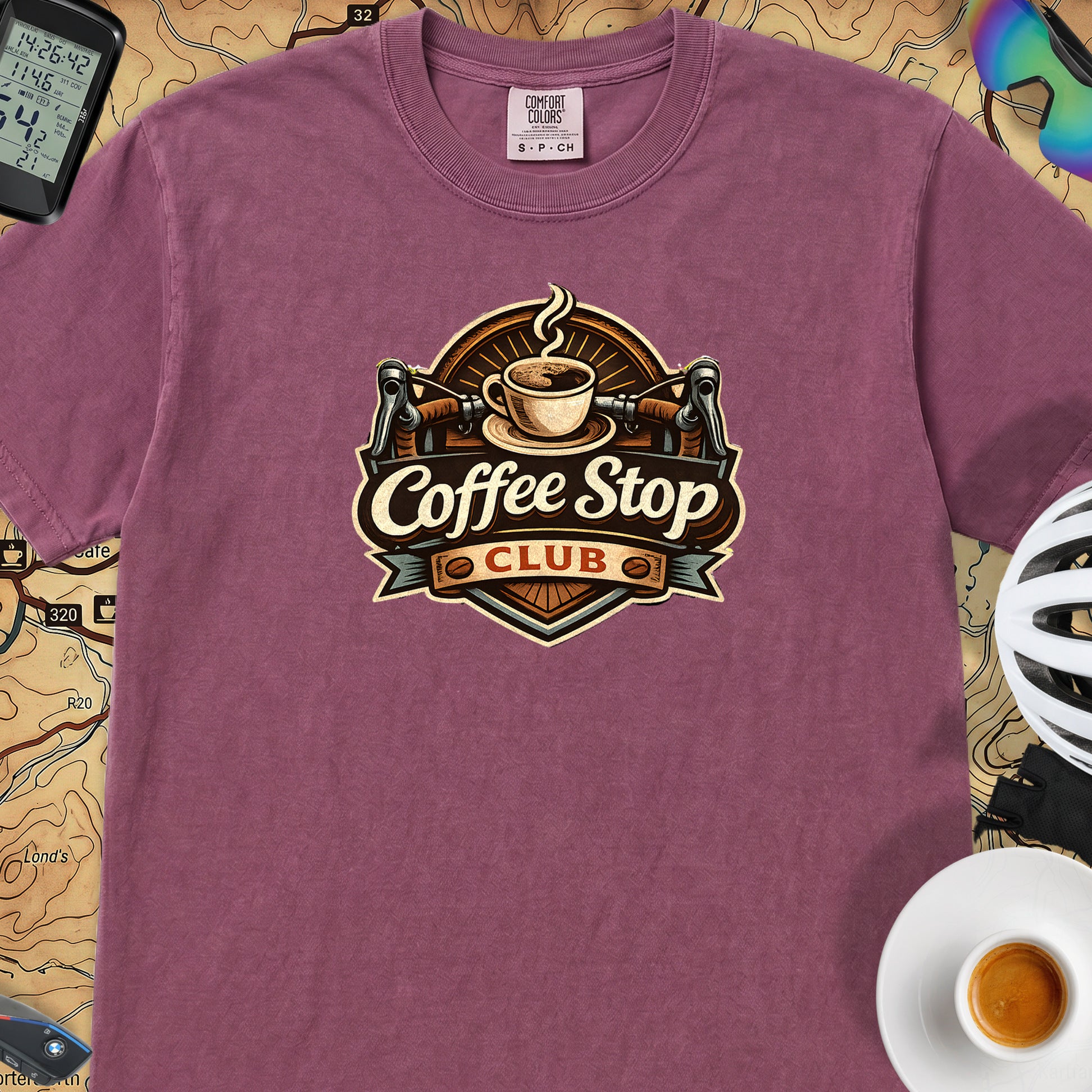 Vintage Coffee Stop Club T‑Shirt — Berry