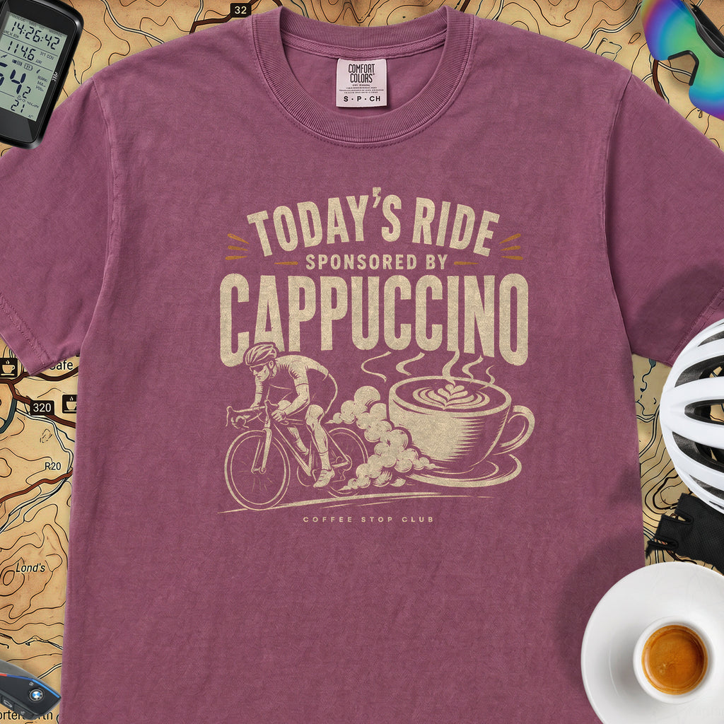 Sponsored by Cappuccino Cycling T-shirt — Berry