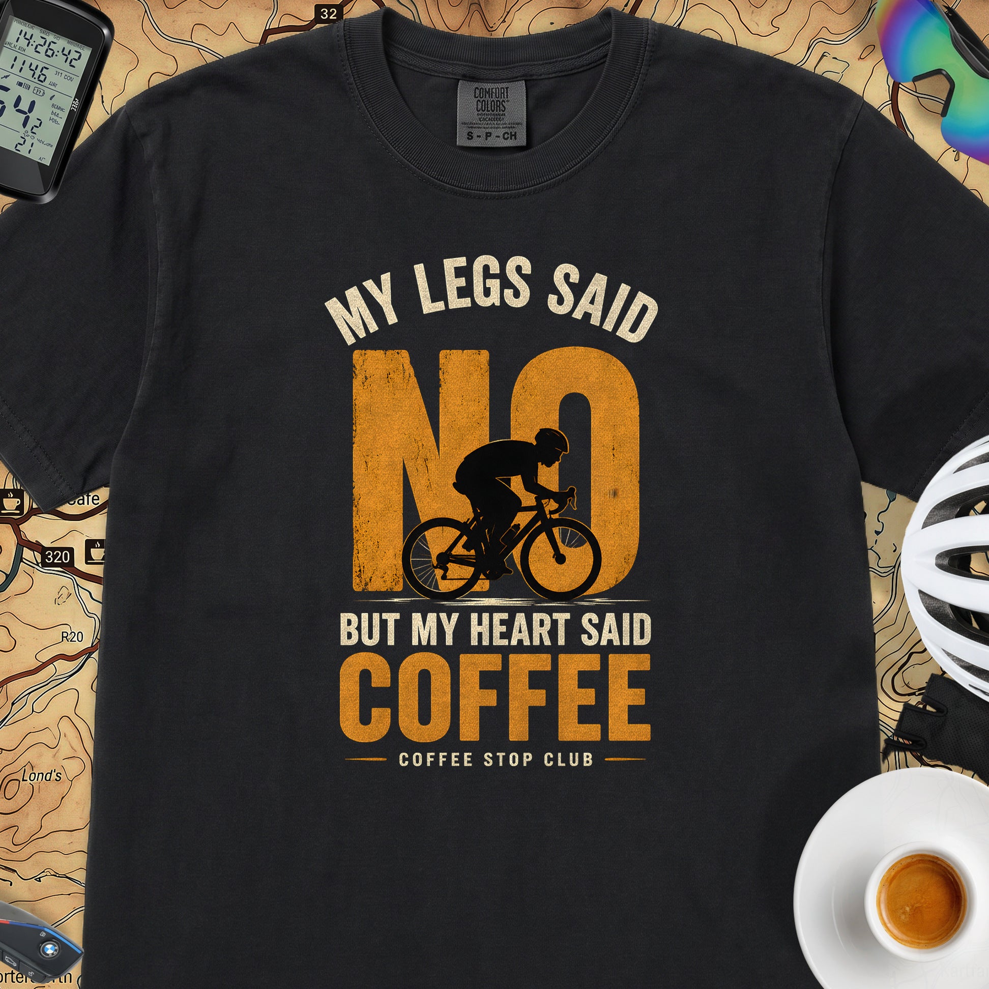 "No!" Cycling Coffee T‑Shirt  — Black