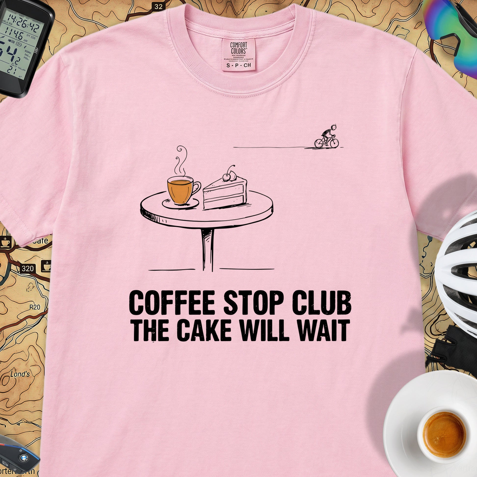 Cake Will Wait Cycling T-Shirt — Blossom