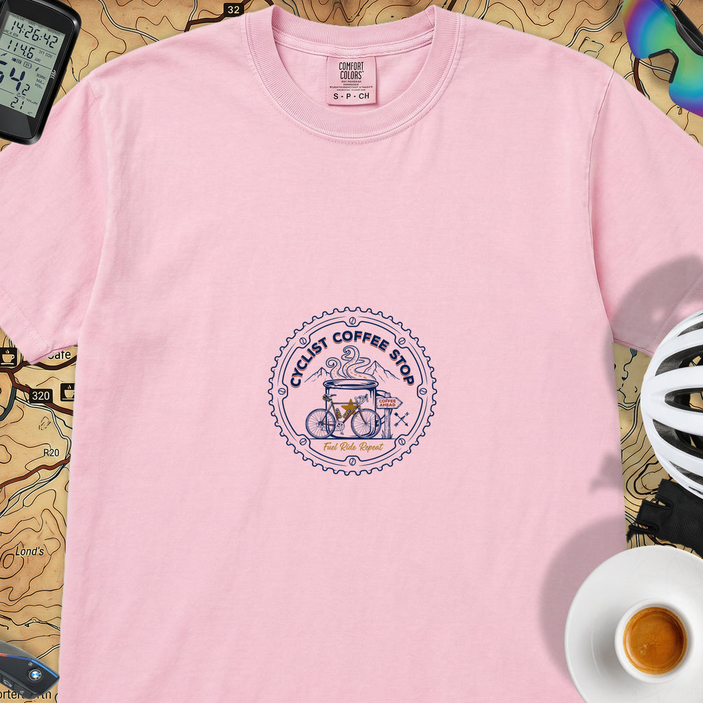 Cyclist Coffee Shop T-Shirt — Blossom