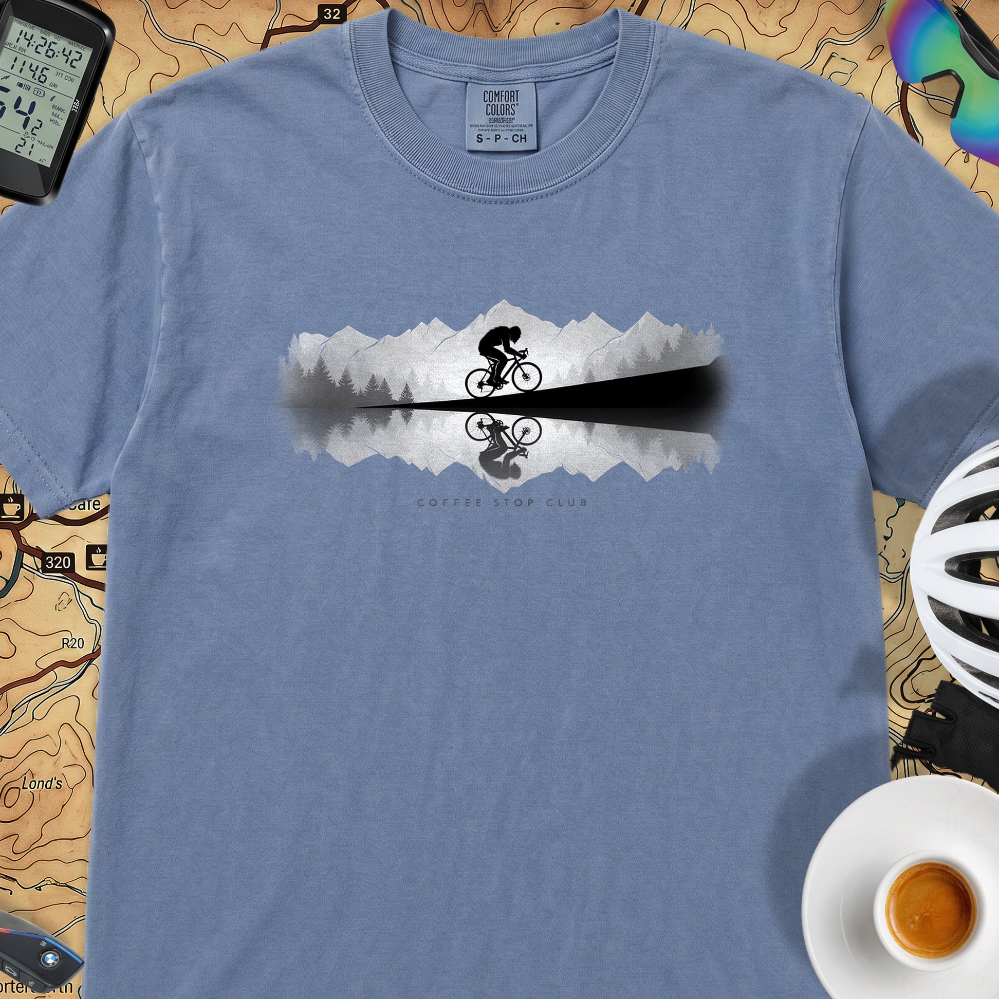 Sasquatch Reflection Cycling T-Shirt — Blue Jean