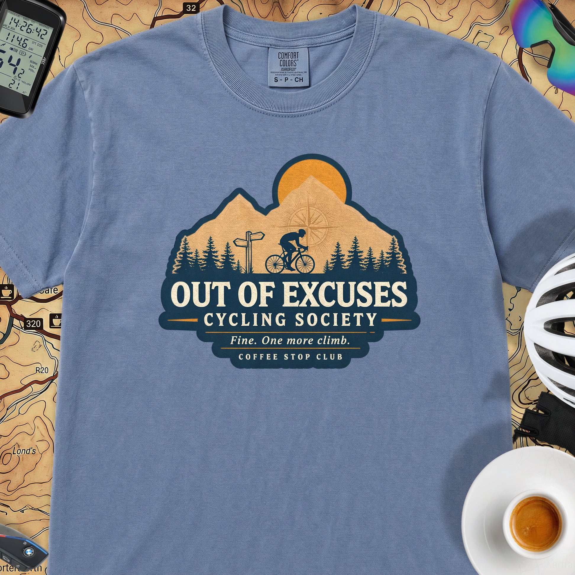 Out of Excuses Cyclist T-Shirt — Blue Jean