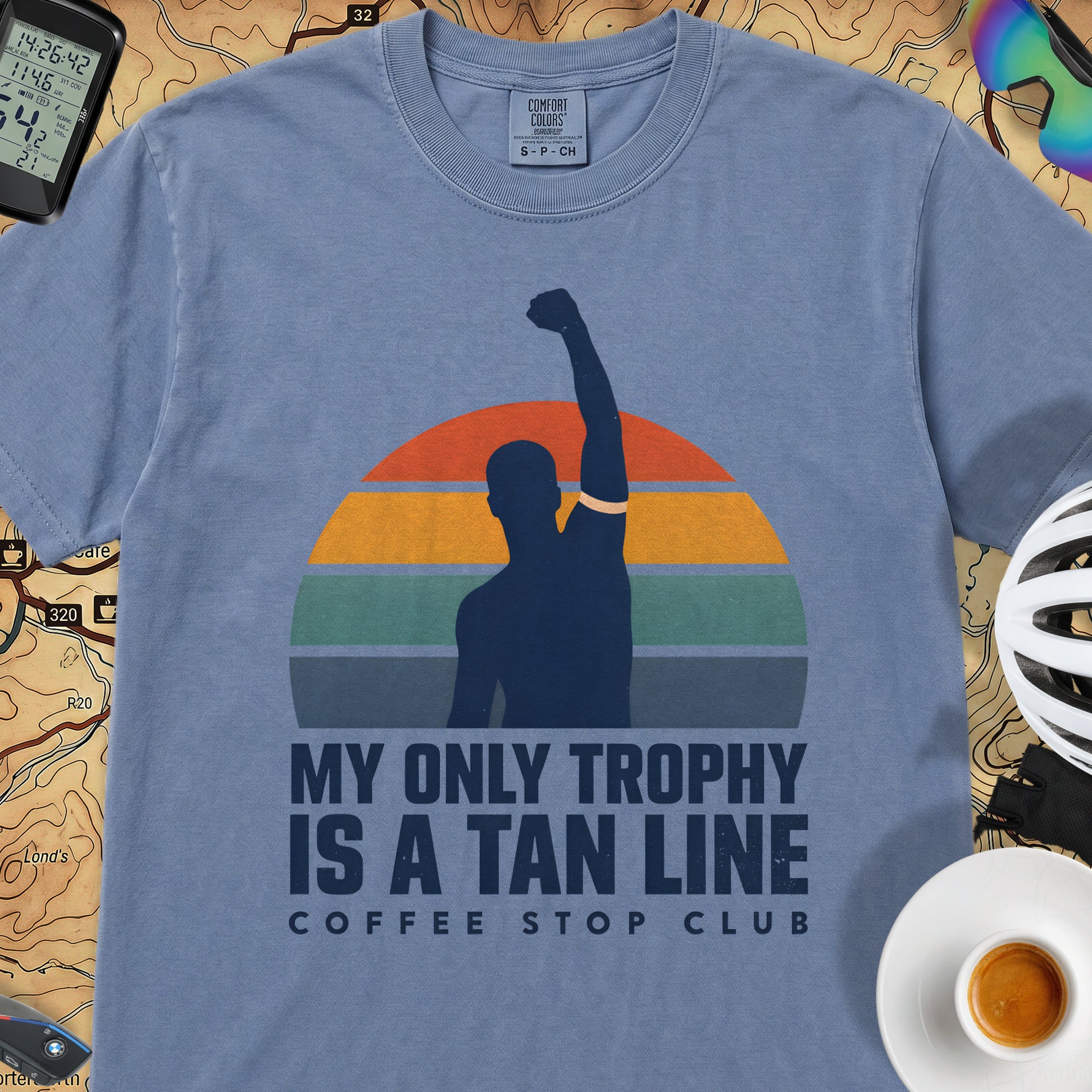 Tan Line Trophy Cycling T-Shirt — Blue Jean