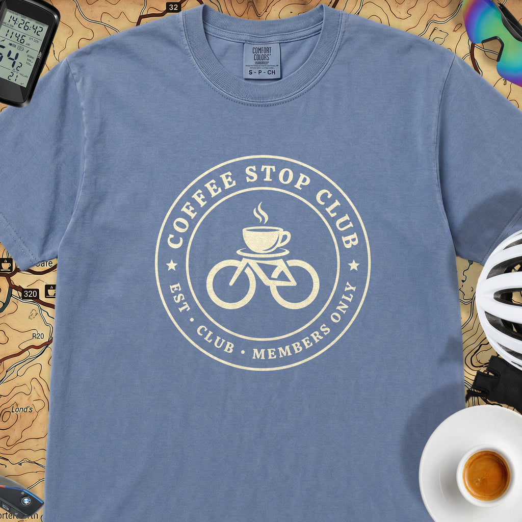 Coffee Stop Club Bike T-Shirt — Blue Jean