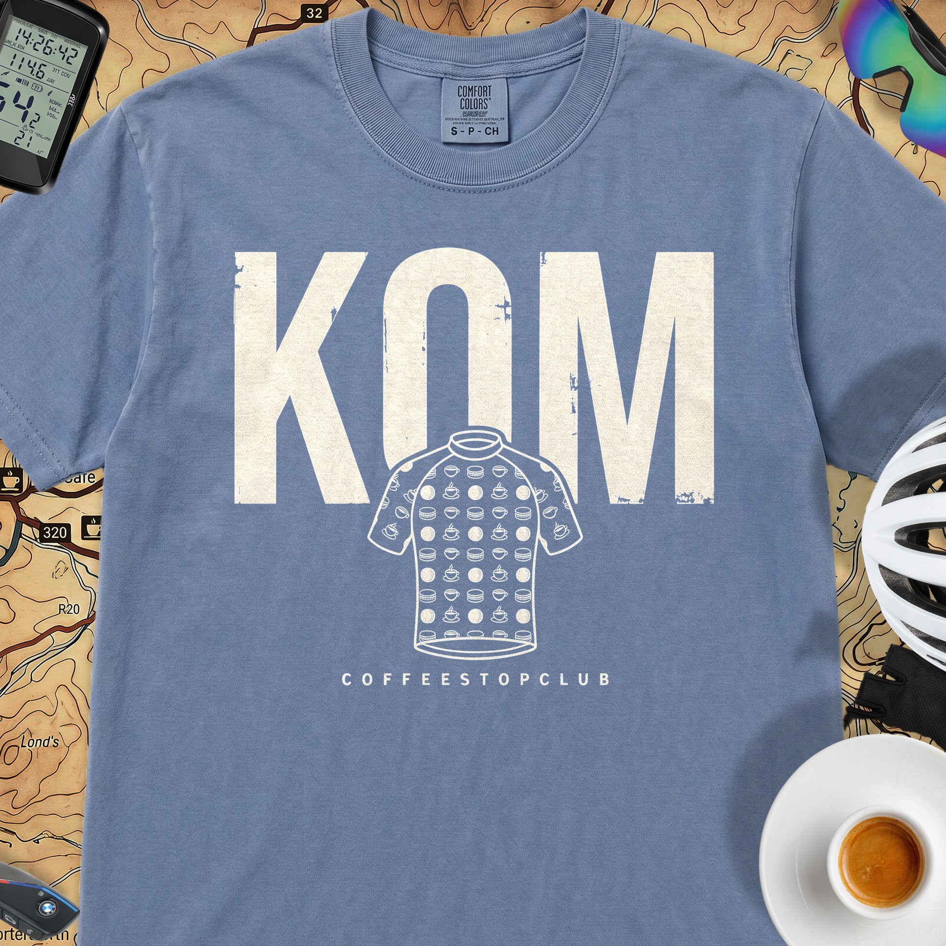 KOM Cake Stop Cycling T-Shirt — Blue Jean