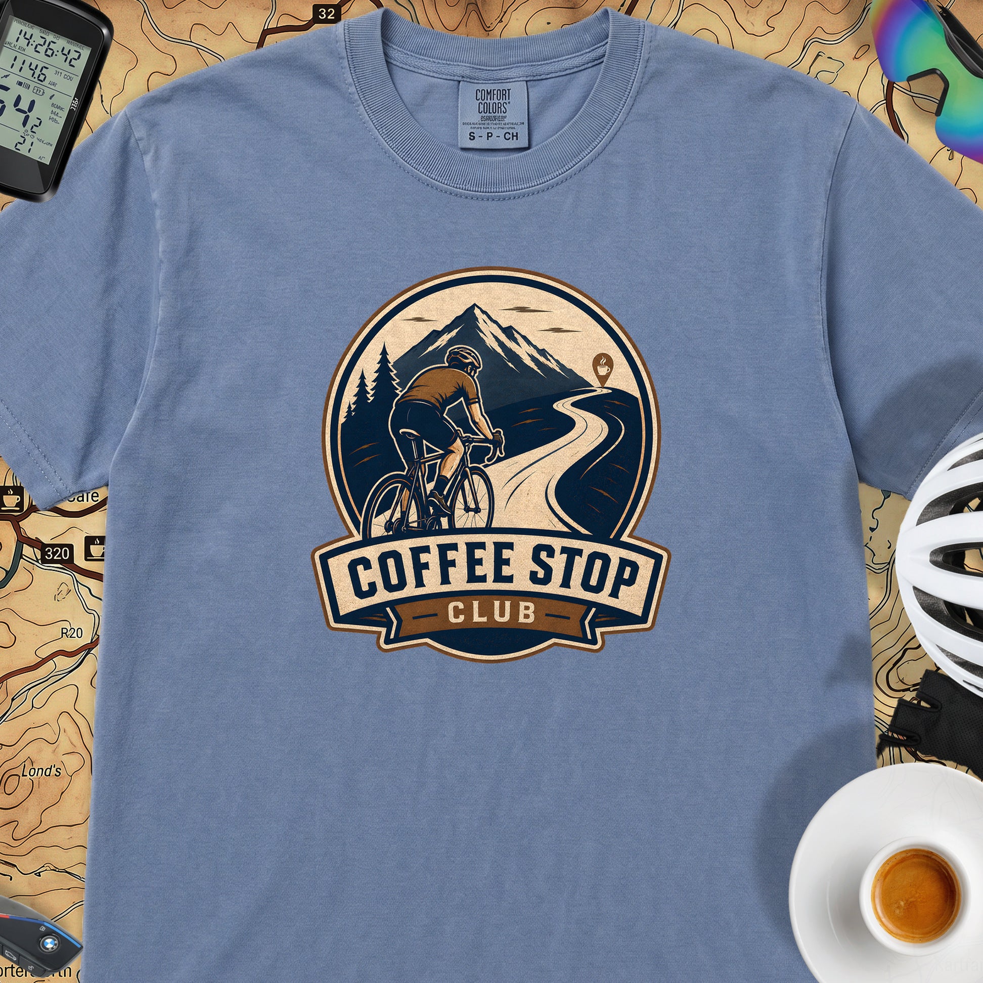 Coffee Stop Club Riders T-Shirt — Blue Jean