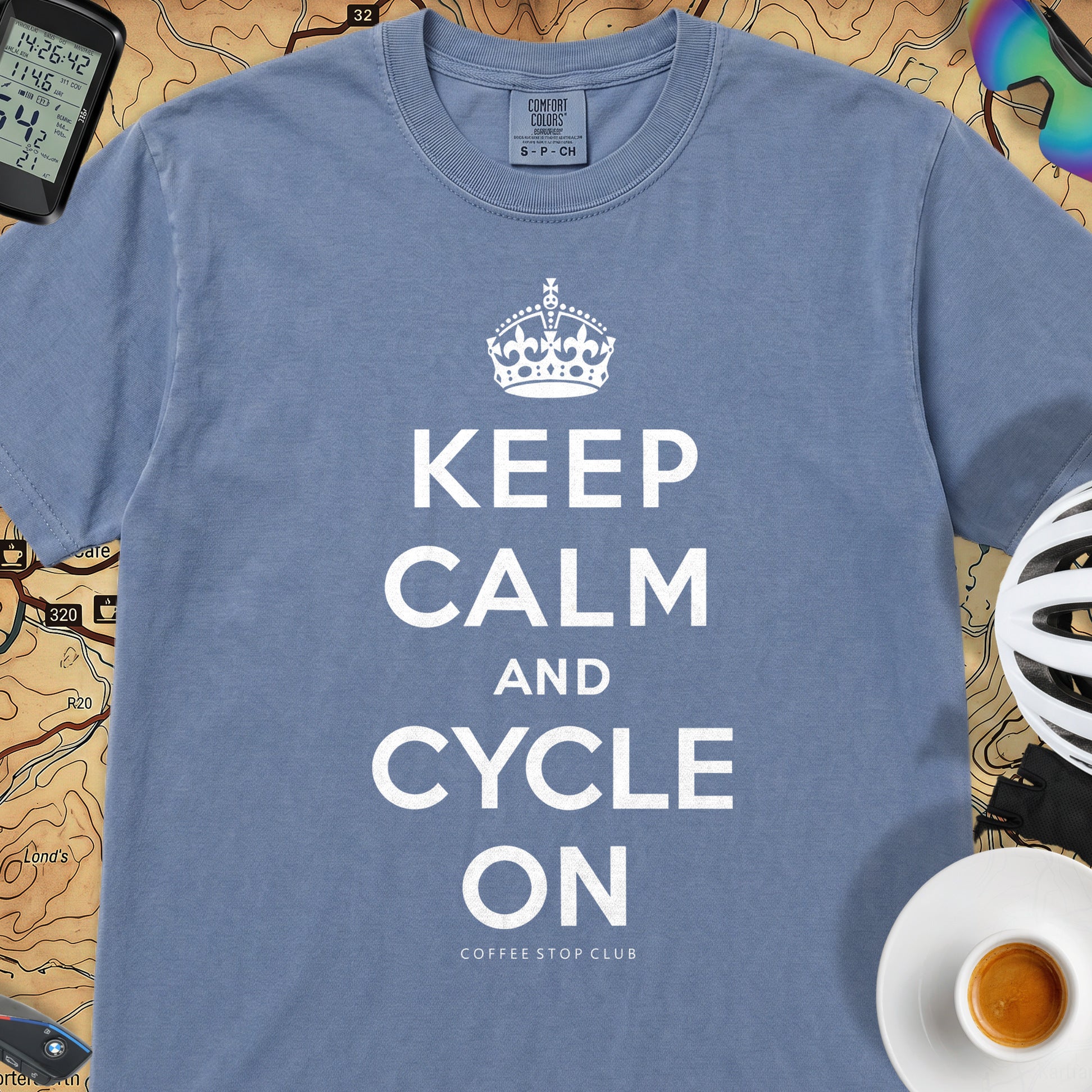 Keep Calm and Cycle On T-Shirt — Blue Jean