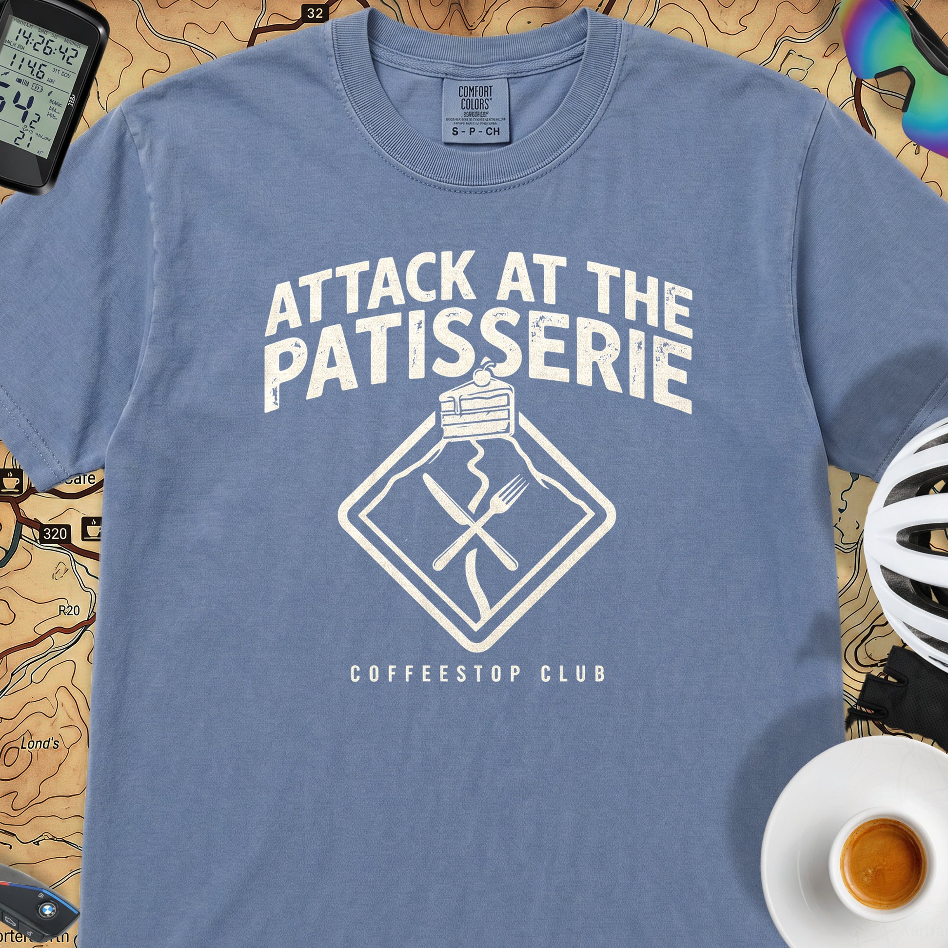Attack at the Patisserie Cycling T-Shirt — Blue Jean