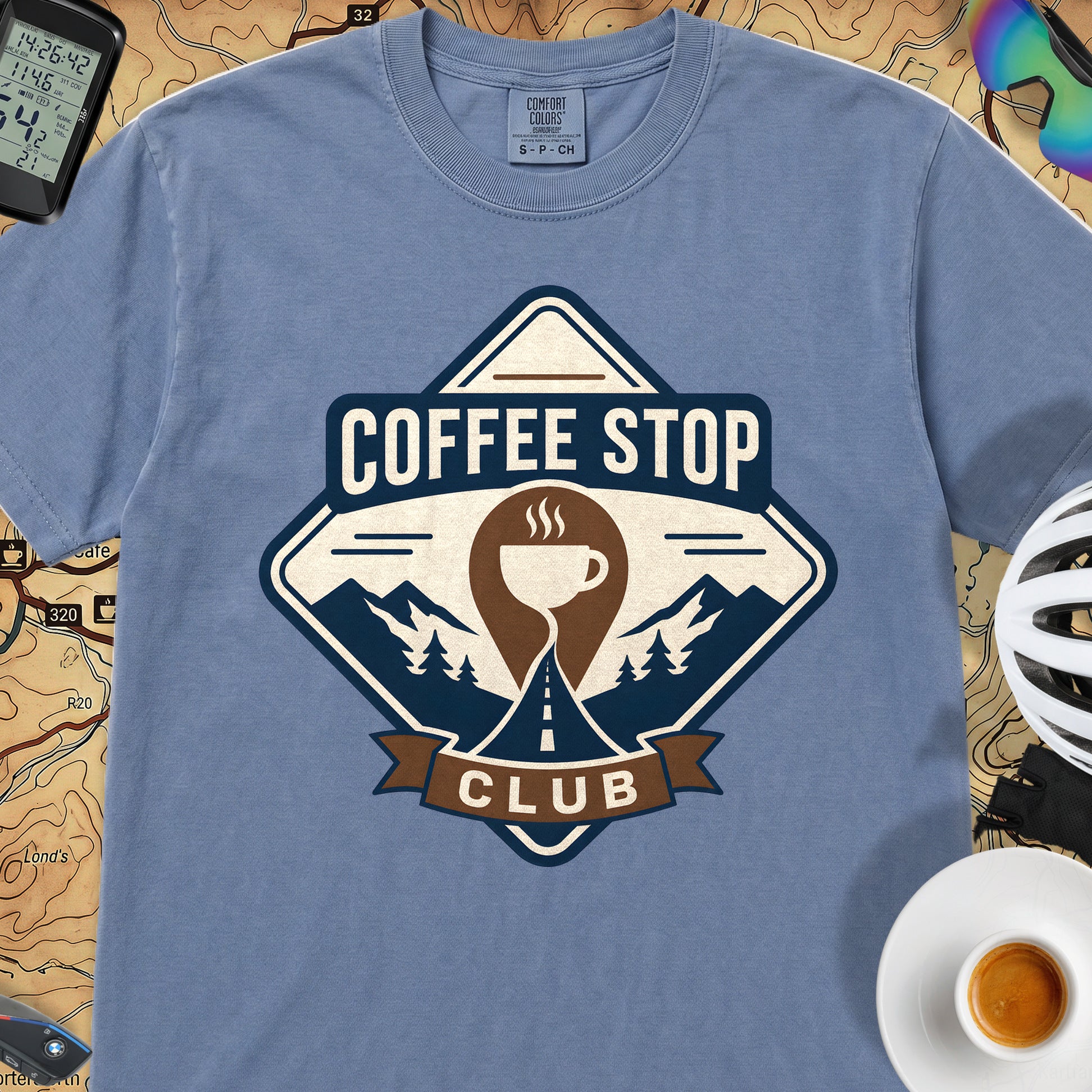 The Coffee Stop Club T‑Shirt — Blue Jean
