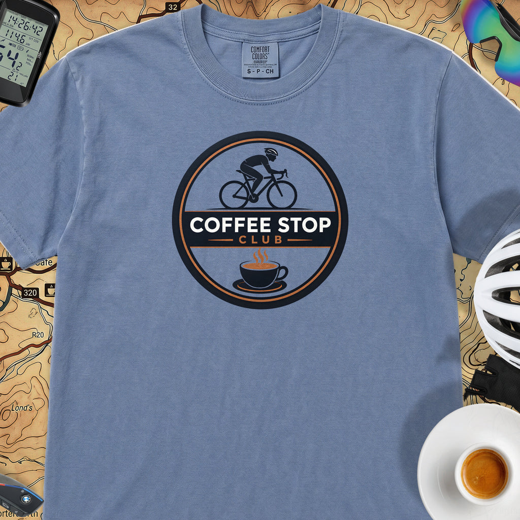 Awesome Coffee Stop Club T-Shirt — Blue Jean