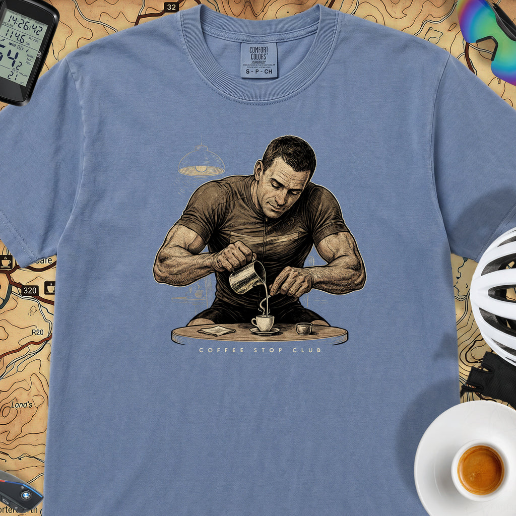 Espresso Stop Cycling T-Shirt — Blue Jean
