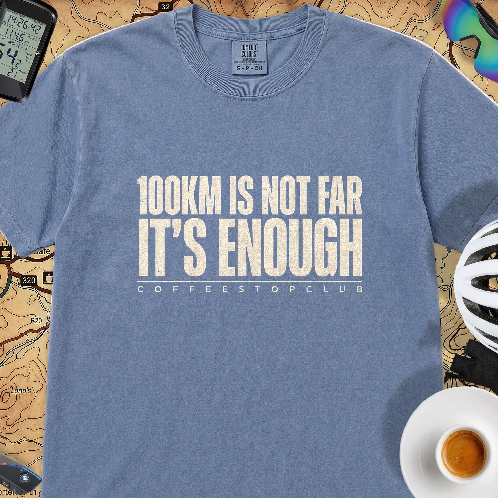 100Km is Not Far T‑Shirt — Blue Jean