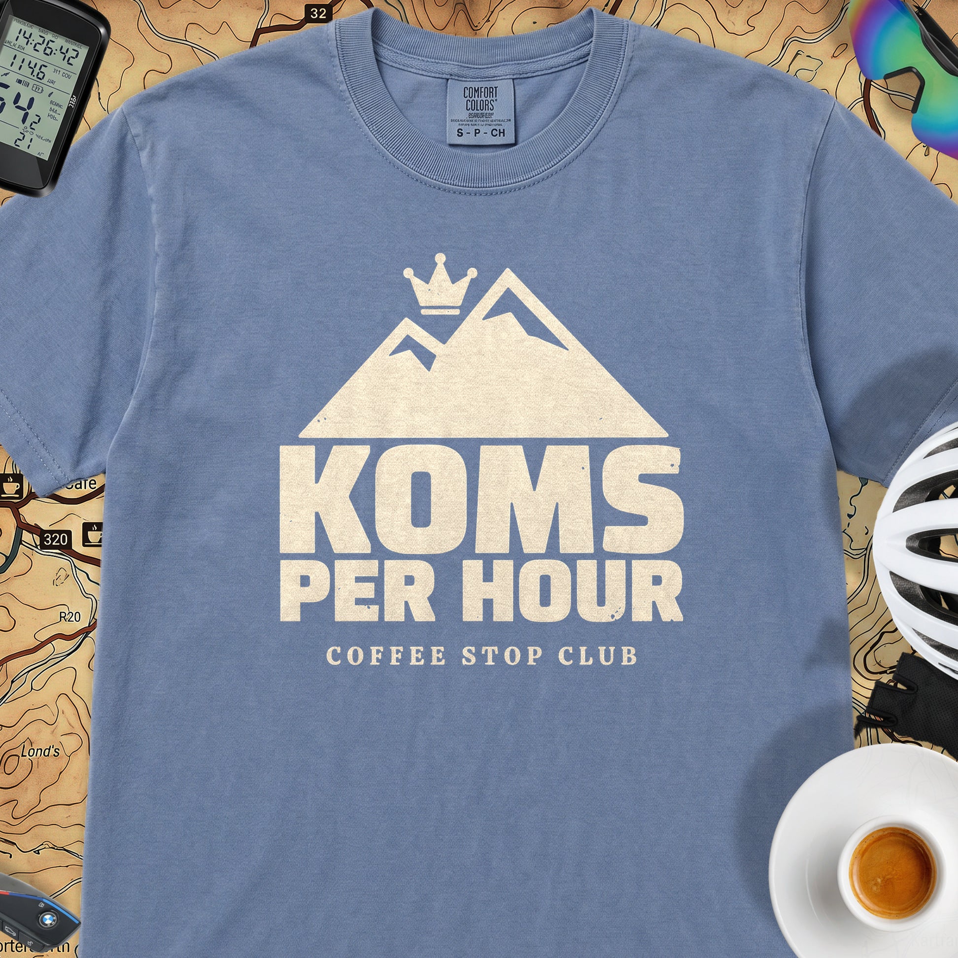 KOMs Per Hour TdF T-Shirt — Blue Jean