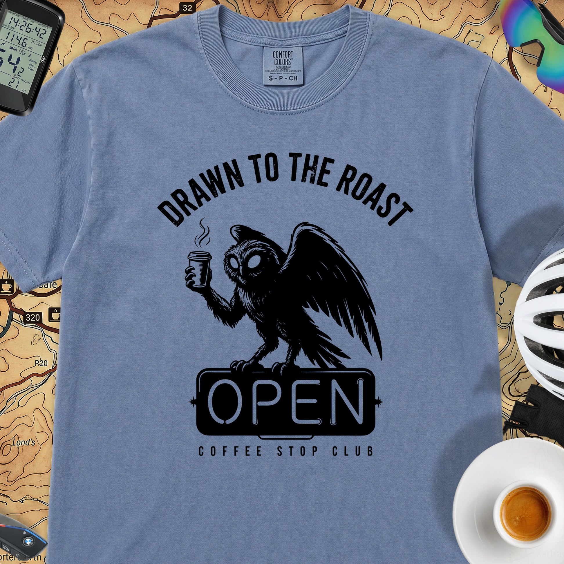 Drawn to the Roast Cycling T-Shirt — Blue Jean