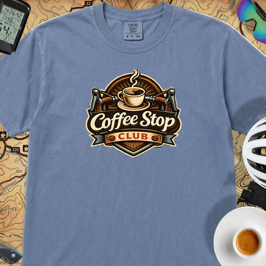 Vintage Coffee Stop Club T‑Shirt — Blue Jean