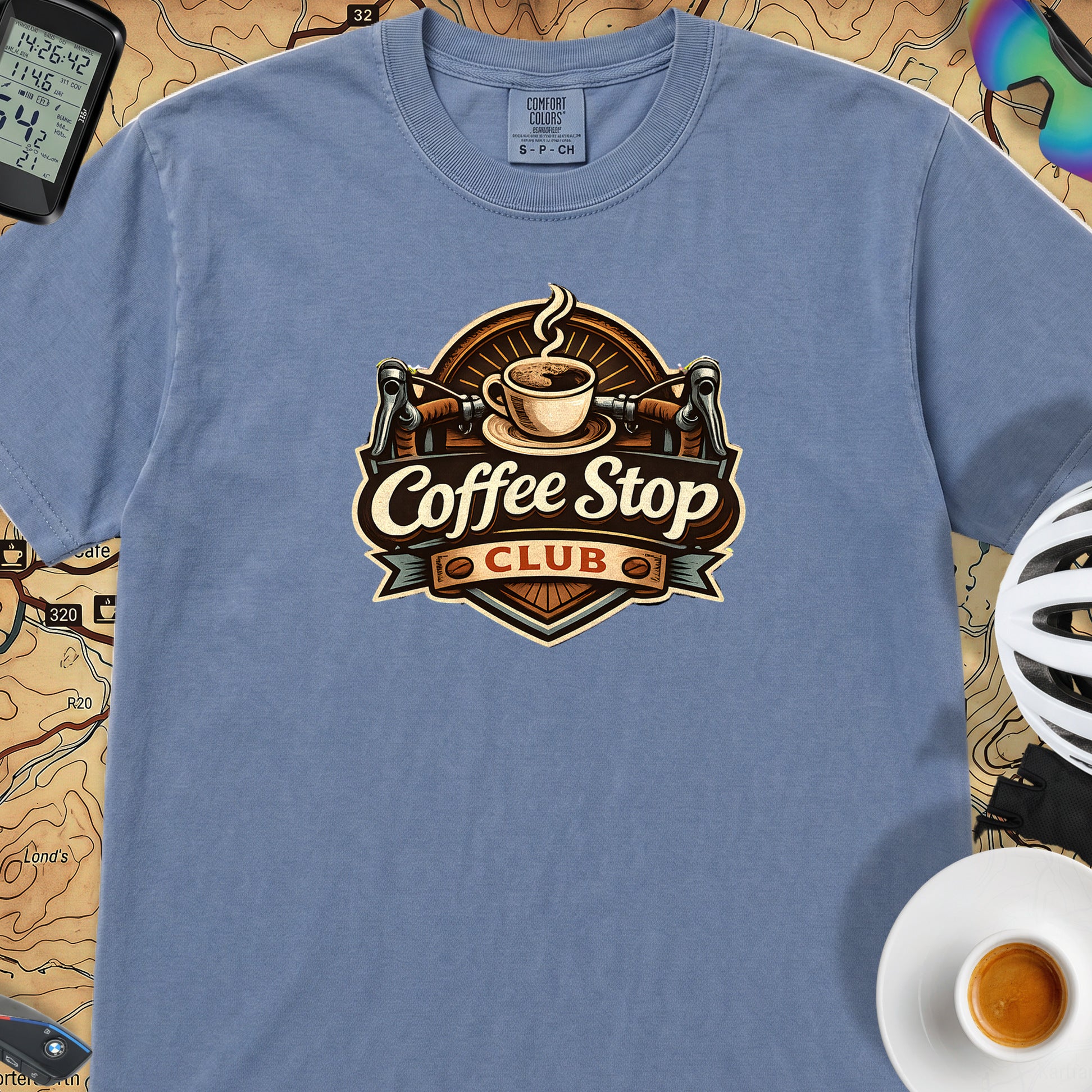 Vintage Coffee Stop Club T‑Shirt — Blue Jean