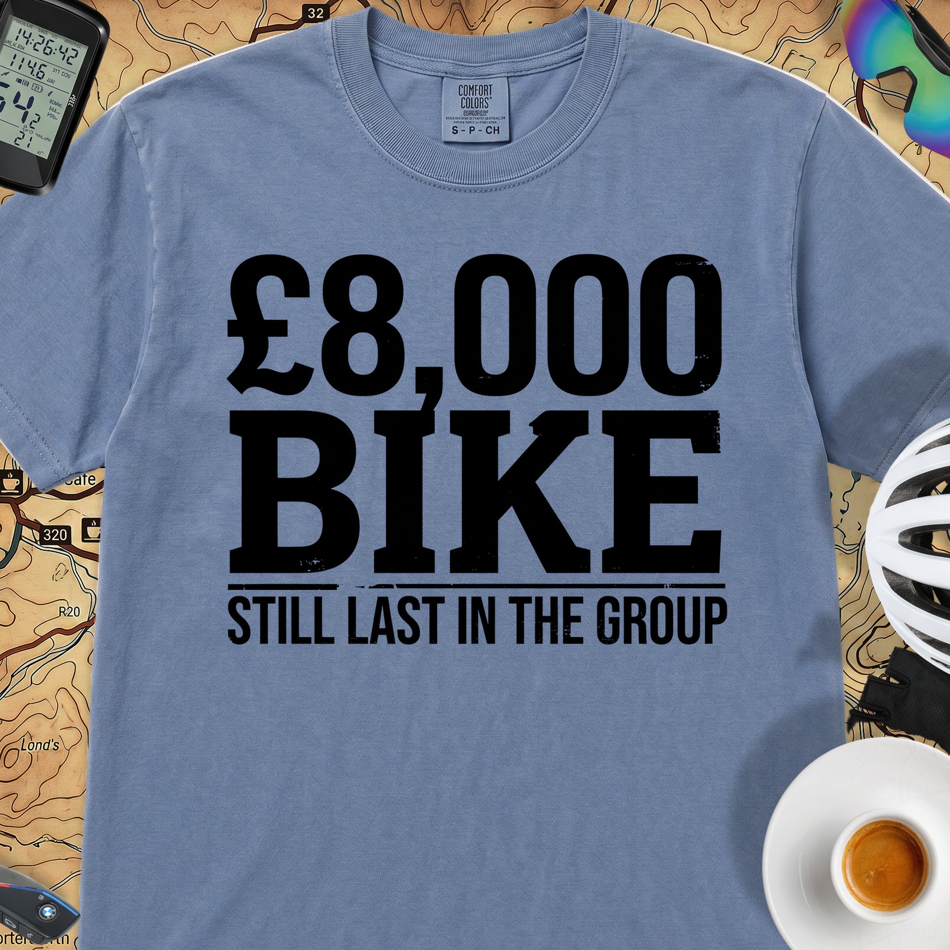 8K Bike Still Last T‑Shirt — Blue Jean