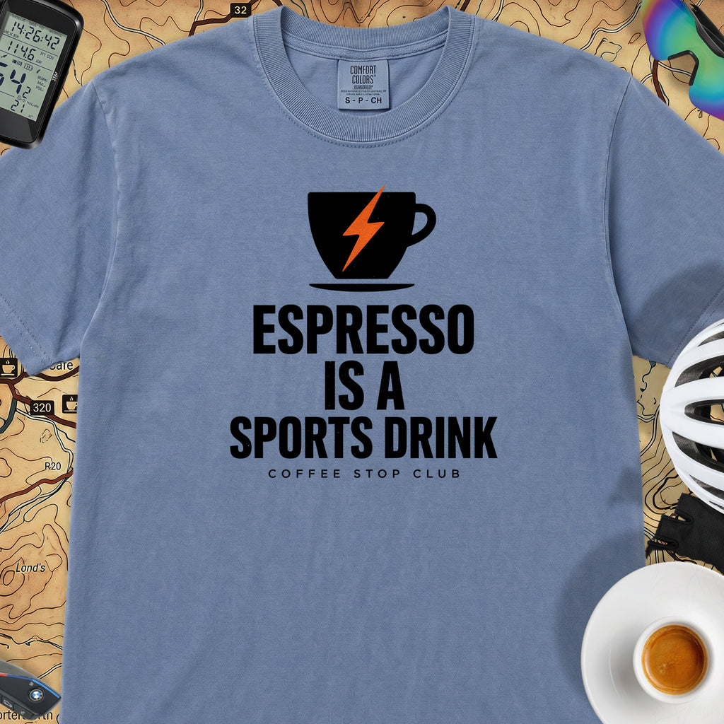 Espresso Is A Sports Drink Cycling T-Shirt — Blue Jean
