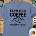 Earn Your Coffee Cycling T-Shirt — Blue Jean