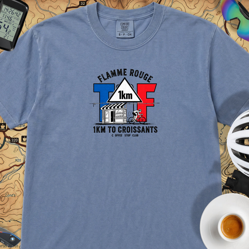 1km to the Croissants TdF Cycling T-Shirt — Blue Jean