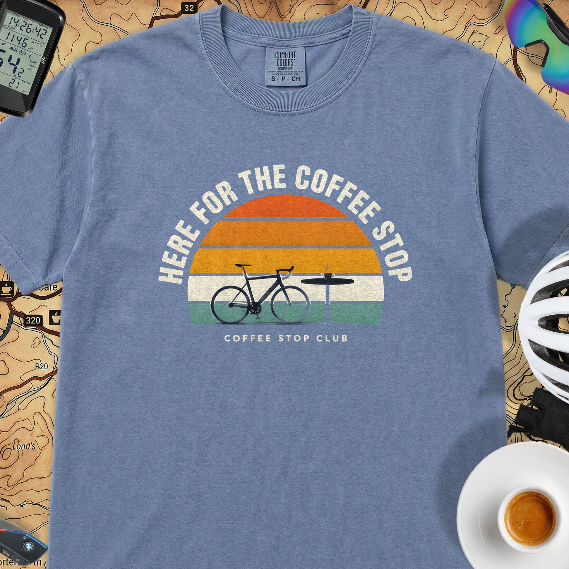 Here for the Coffee Stop T-Shirt — Blue Jean