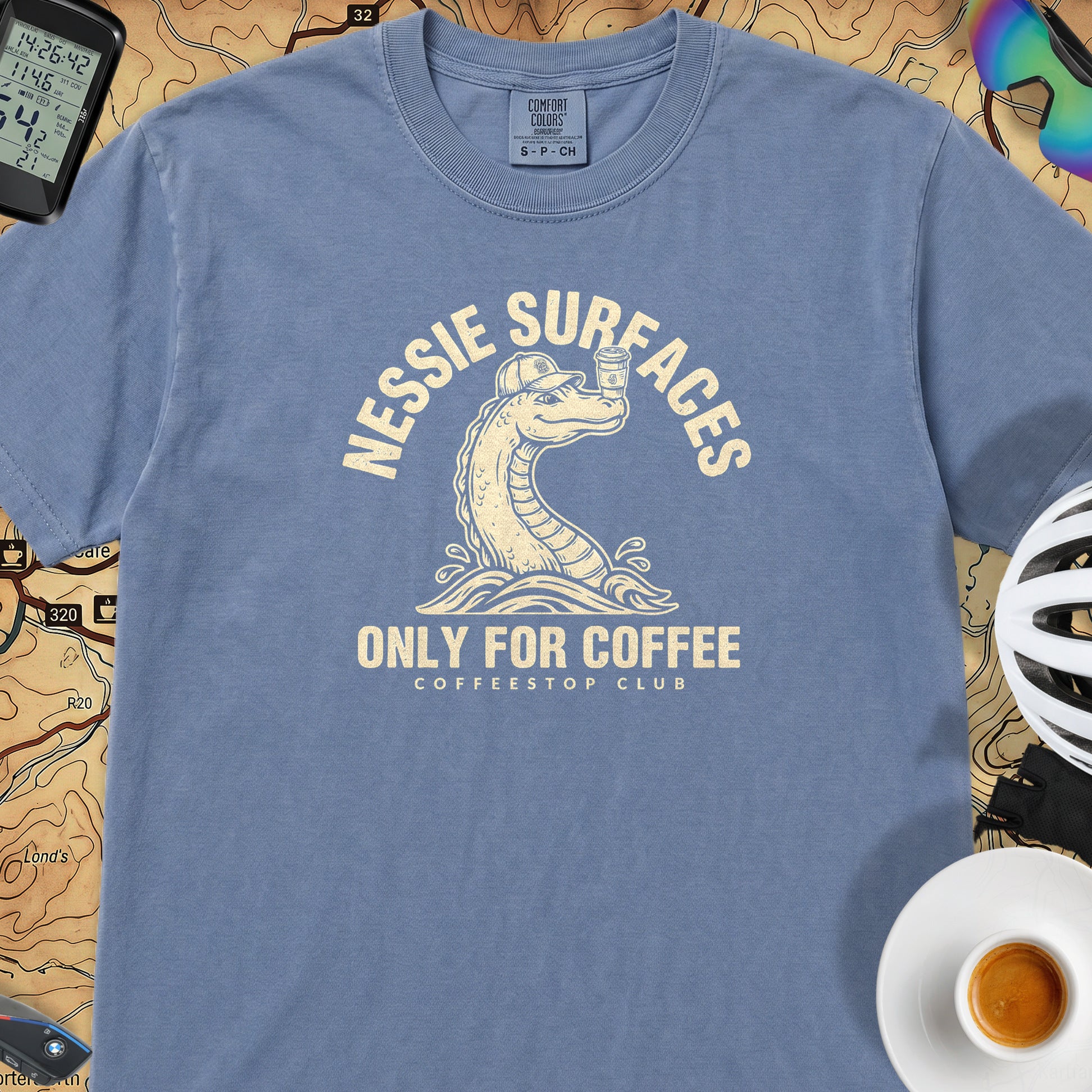 Nessie Surfaces Cycling T-Shirt — Blue Jean