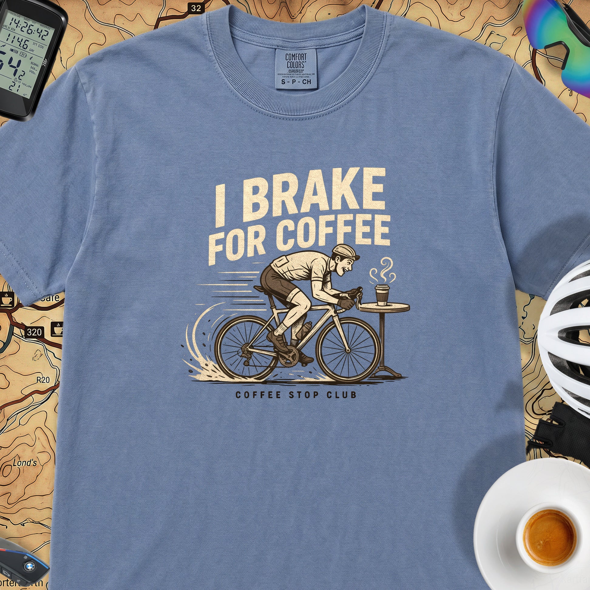 I Brake For Coffee  T-Shirt — Blue Jean