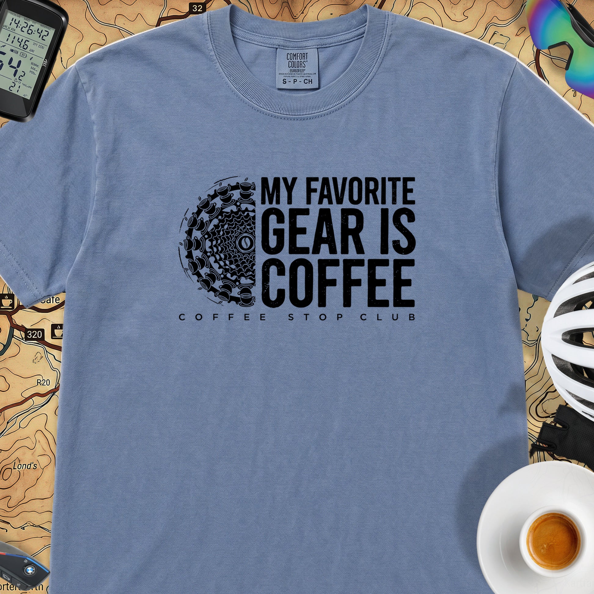 Favorite Gear is Coffee T-Shirt — Blue Jean