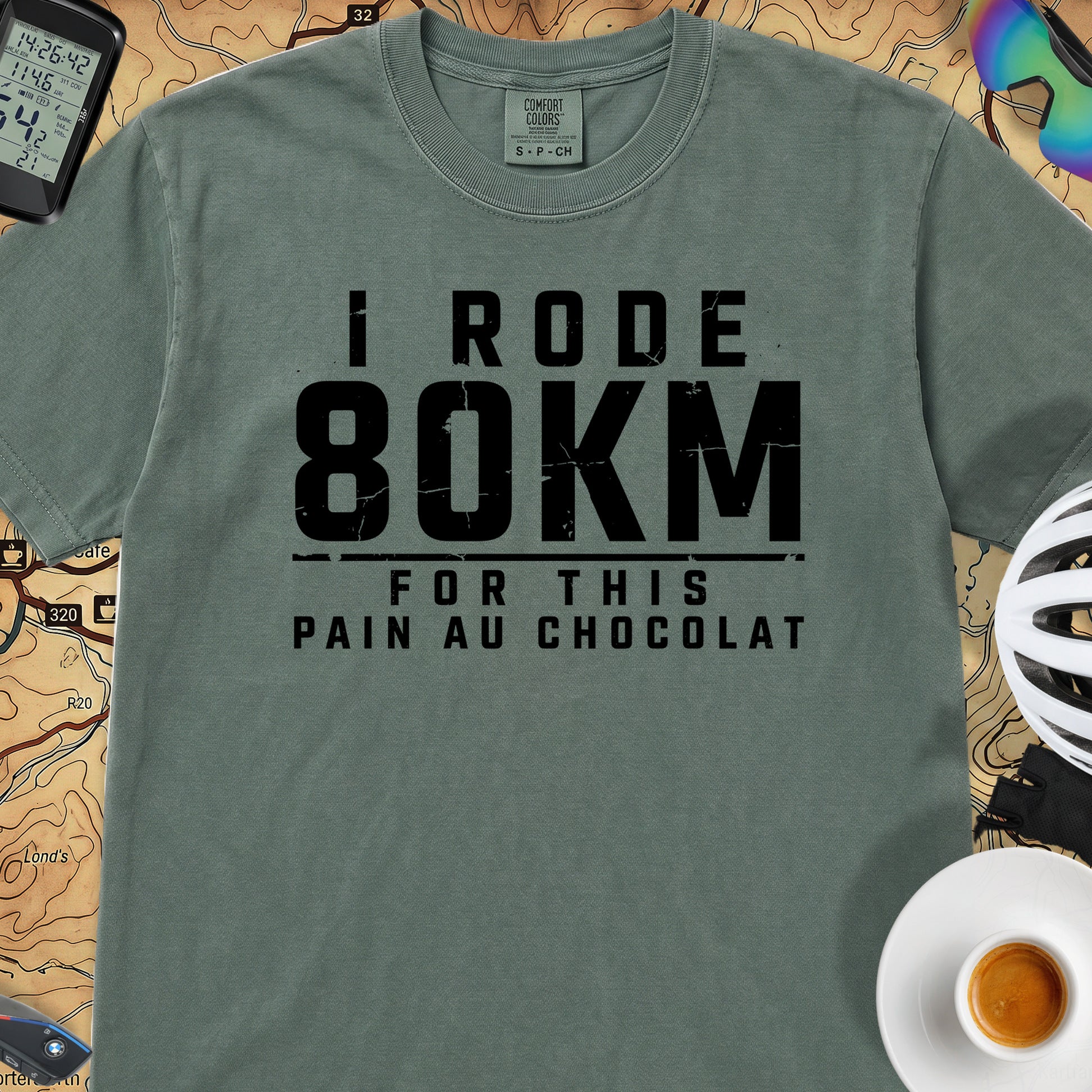 I Rode 800km For a Pain au Chocolat T‑Shirt — Blue Spruce