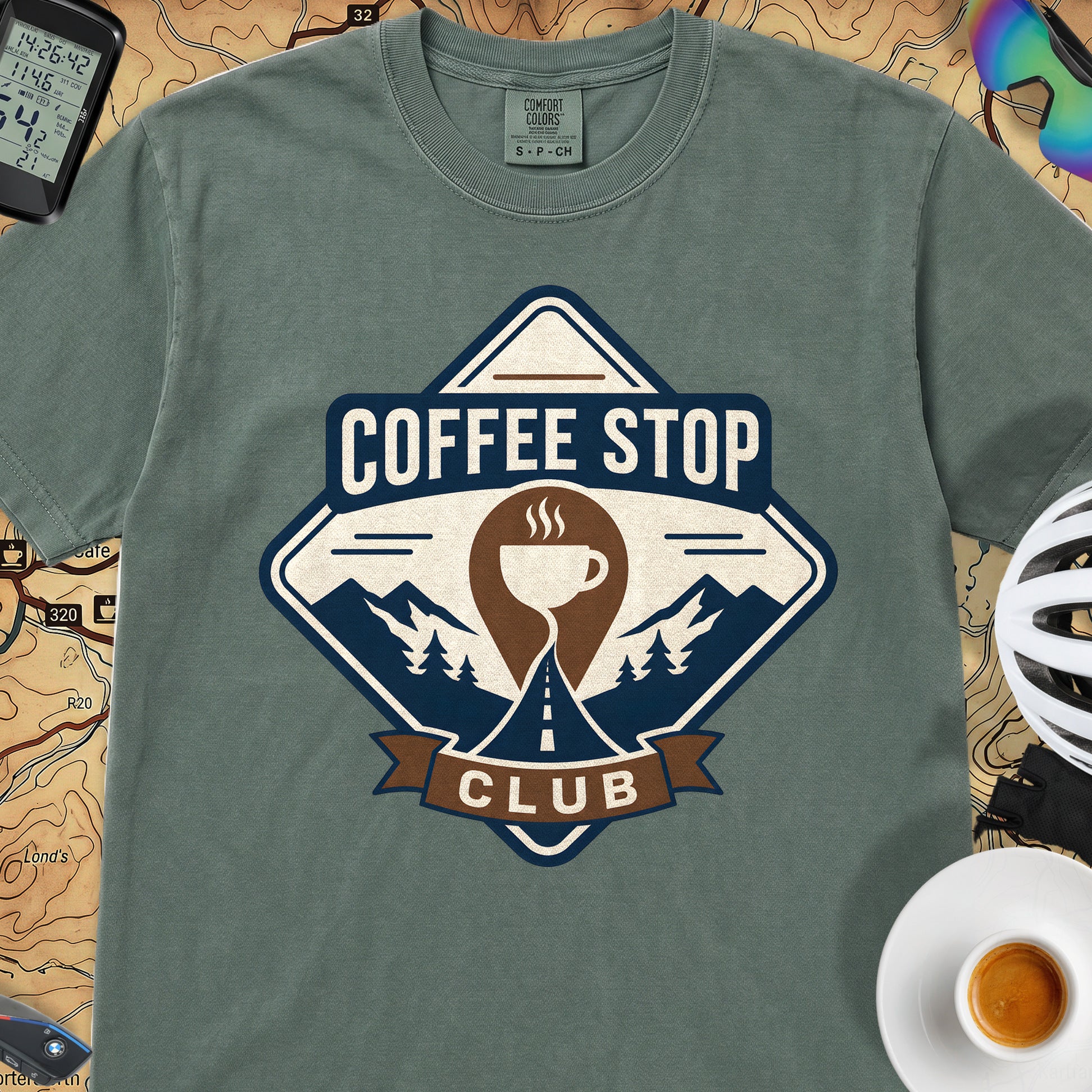 The Coffee Stop Club T‑Shirt — Blue Spruce