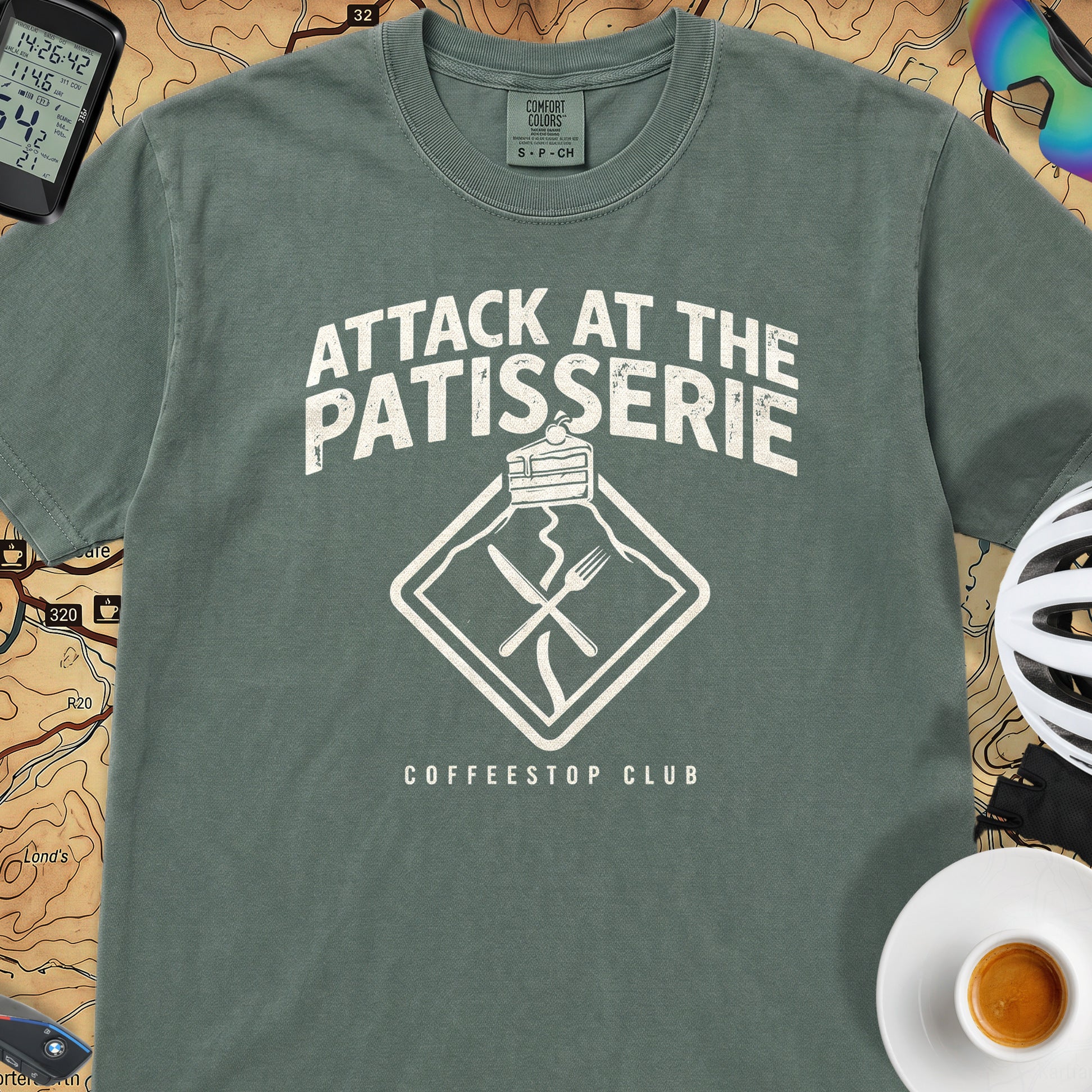 Attack at the Patisserie Cycling T-Shirt — Blue Spruce