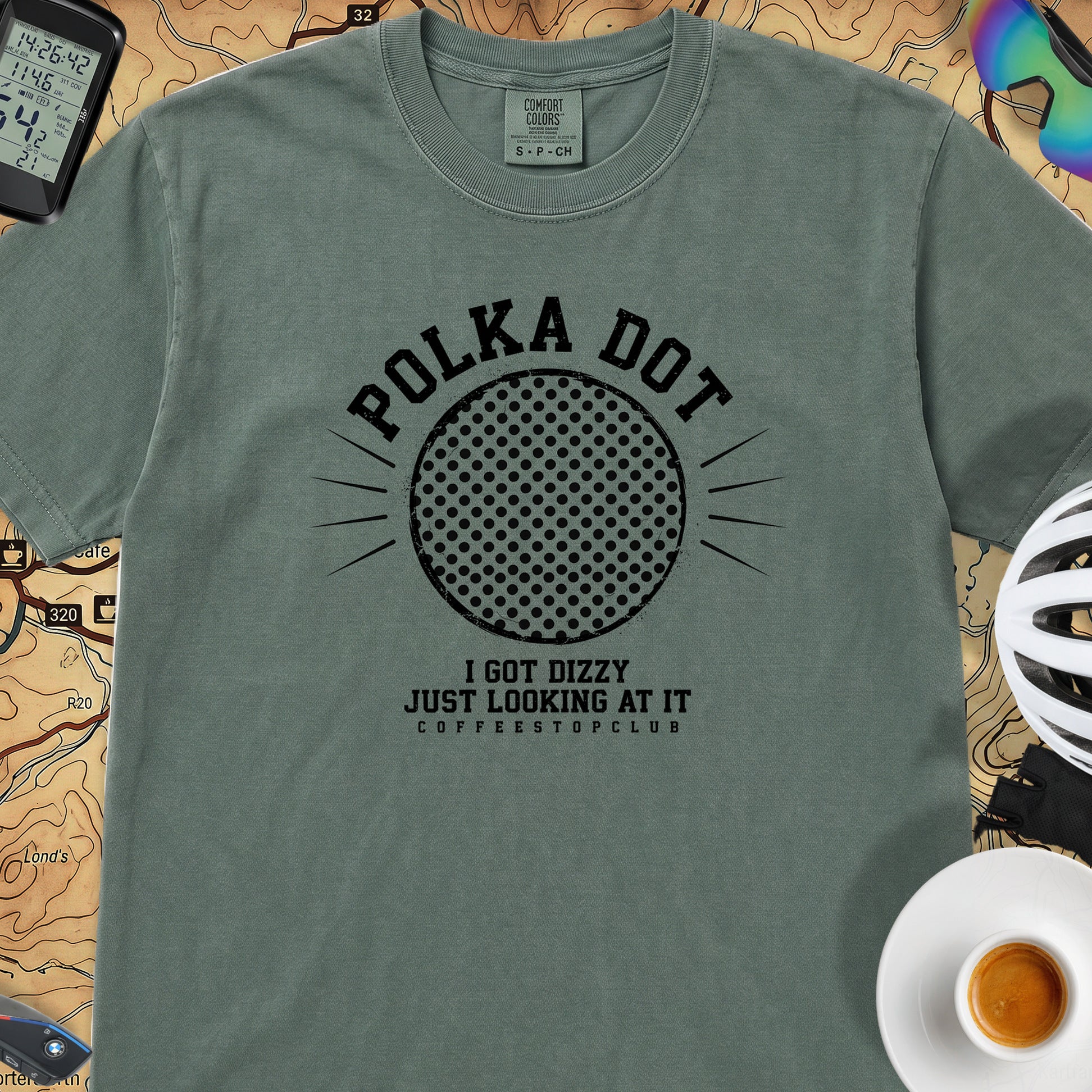 Polka Dot Yellow Cycling T-Shirt — Blue Spruce