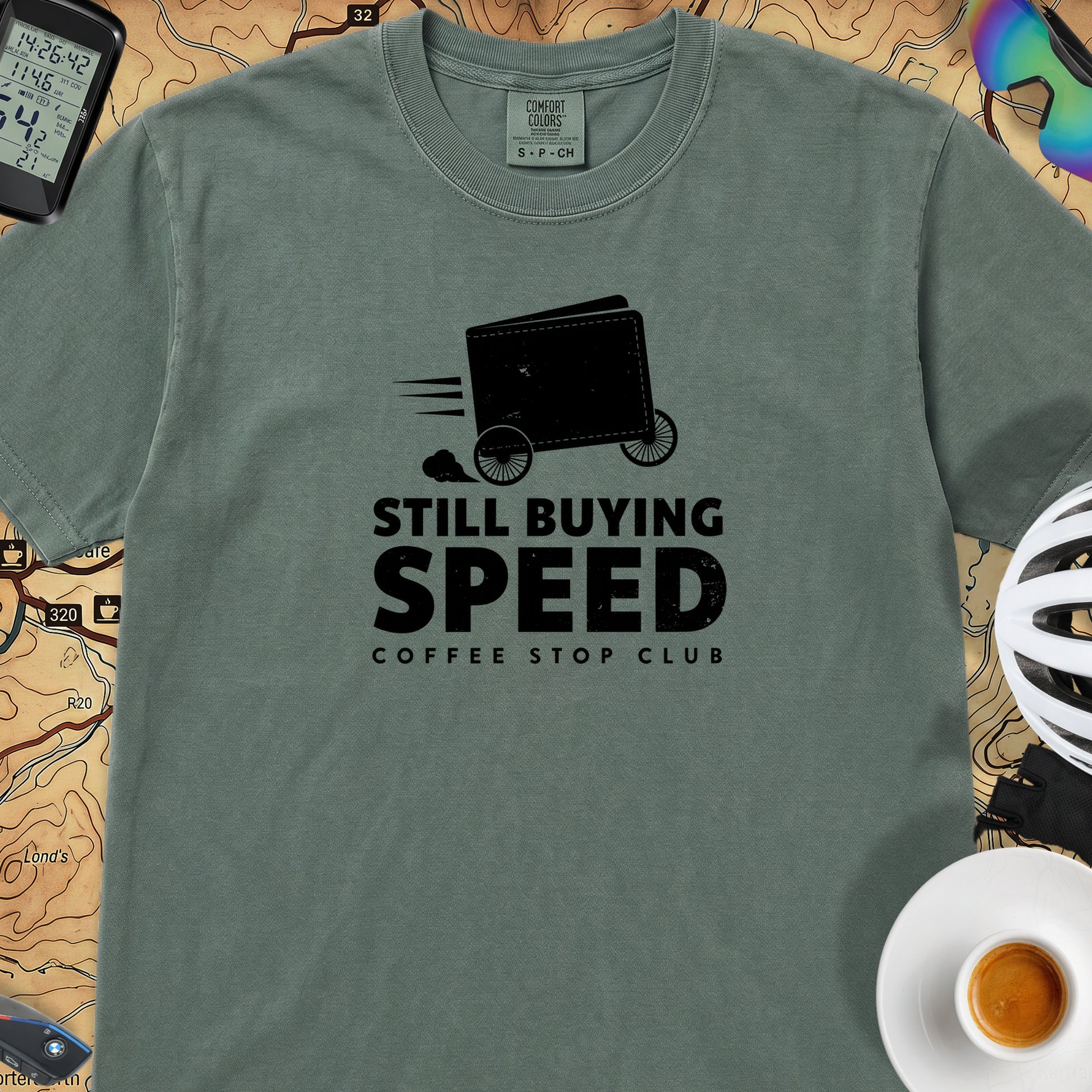 Still Buying Speed Cycling T-Shirt — Blue Spruce