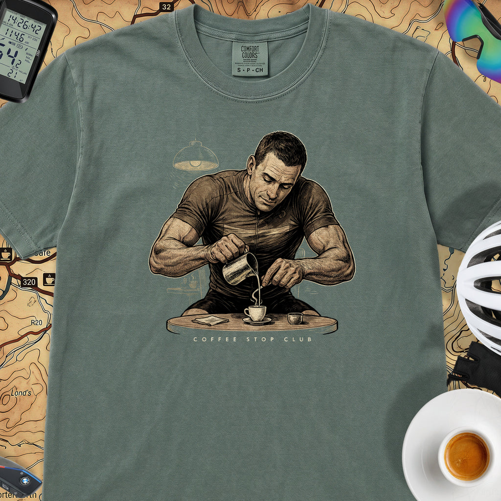 Espresso Stop Cycling T-Shirt — Blue Spruce