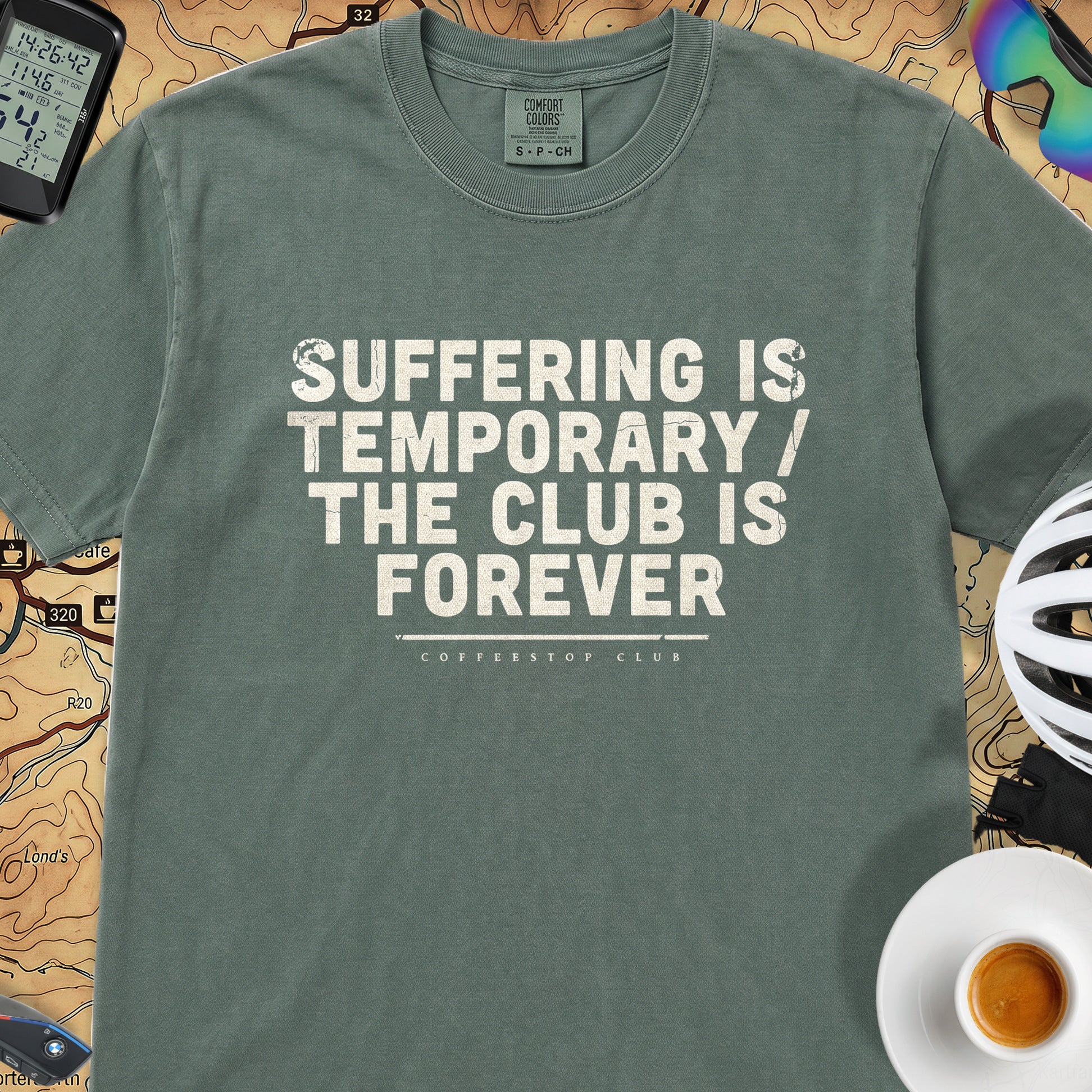 Suffering is Temporary Cycling T‑Shirt — Blue Spruce