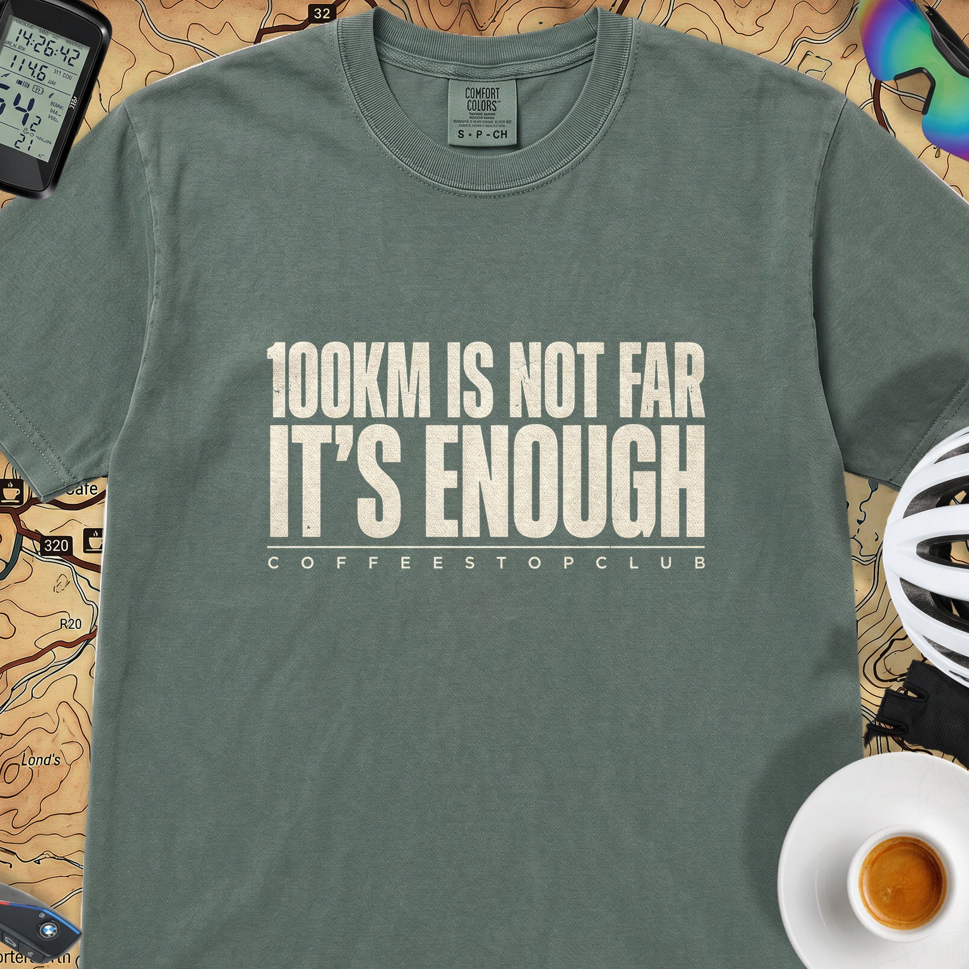 100Km is Not Far T‑Shirt — Blue Spruce